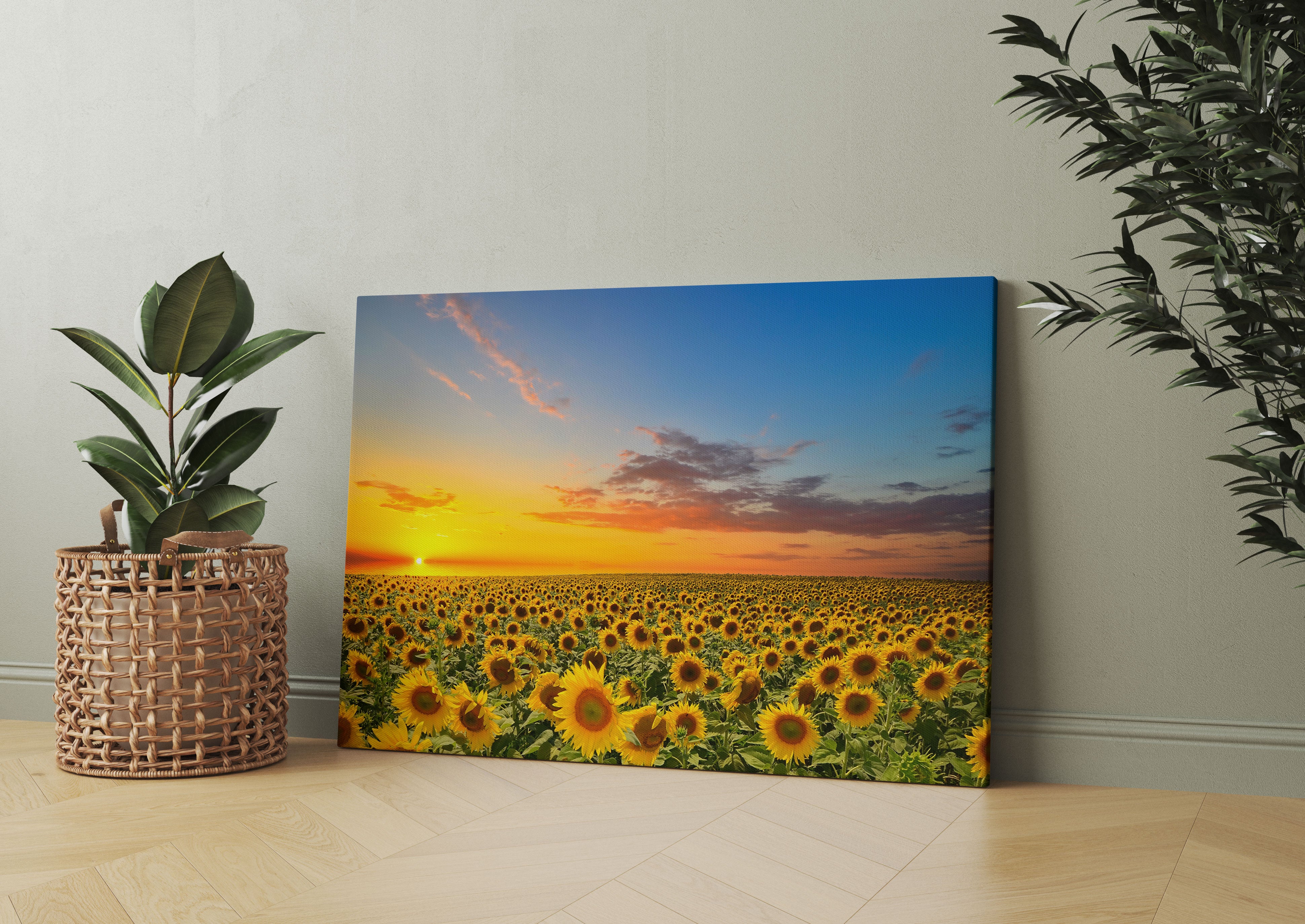 Sonnenuntergang Sonnenblumen Leinwandbild Wohnzimmer