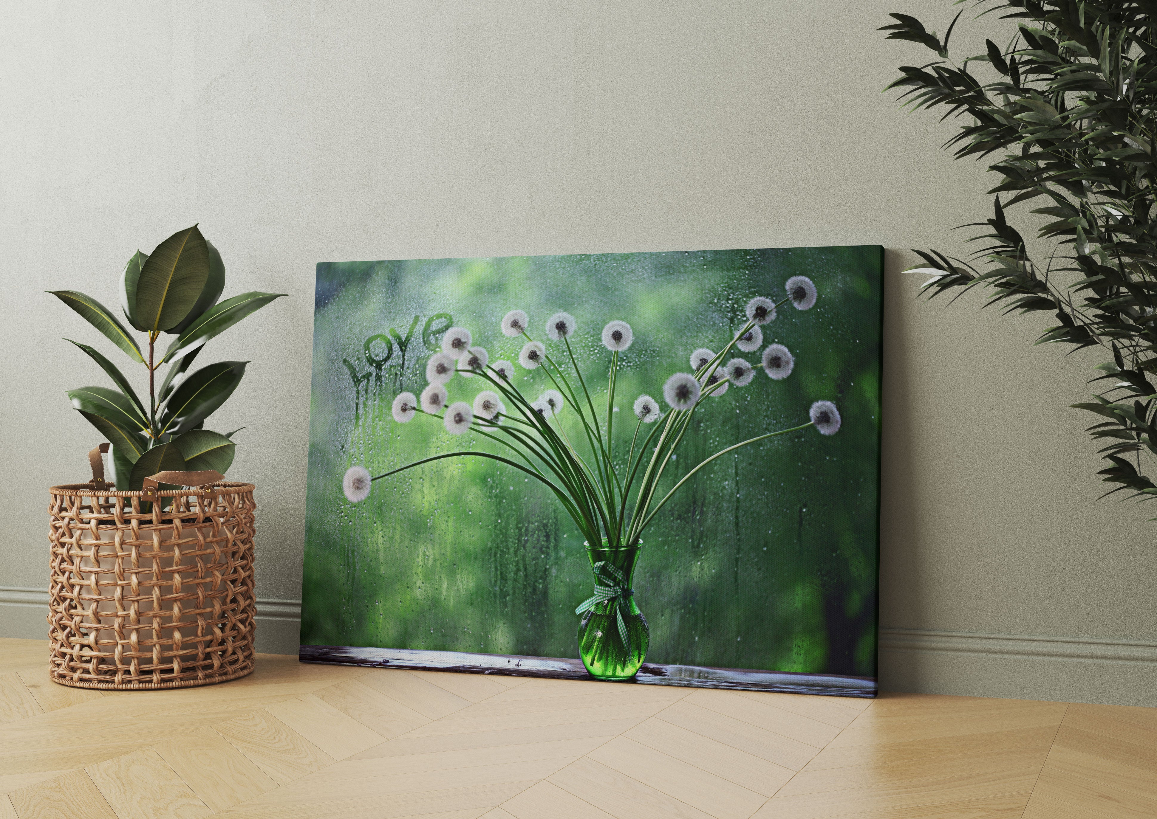 Pusteblumen am Fenster Leinwandbild Wohnzimmer