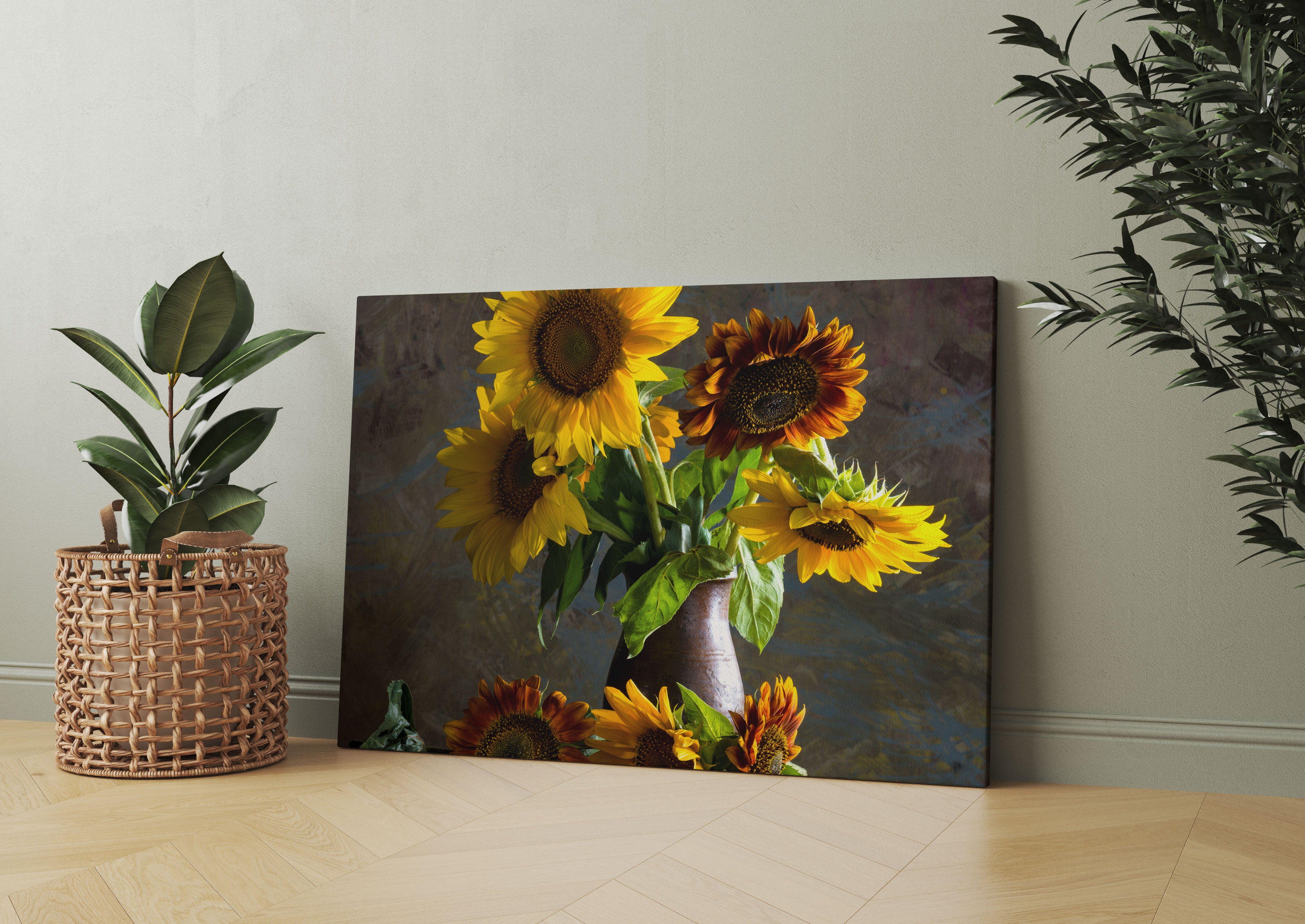 Sonnenblumen in edler Vase Leinwandbild Wohnzimmer