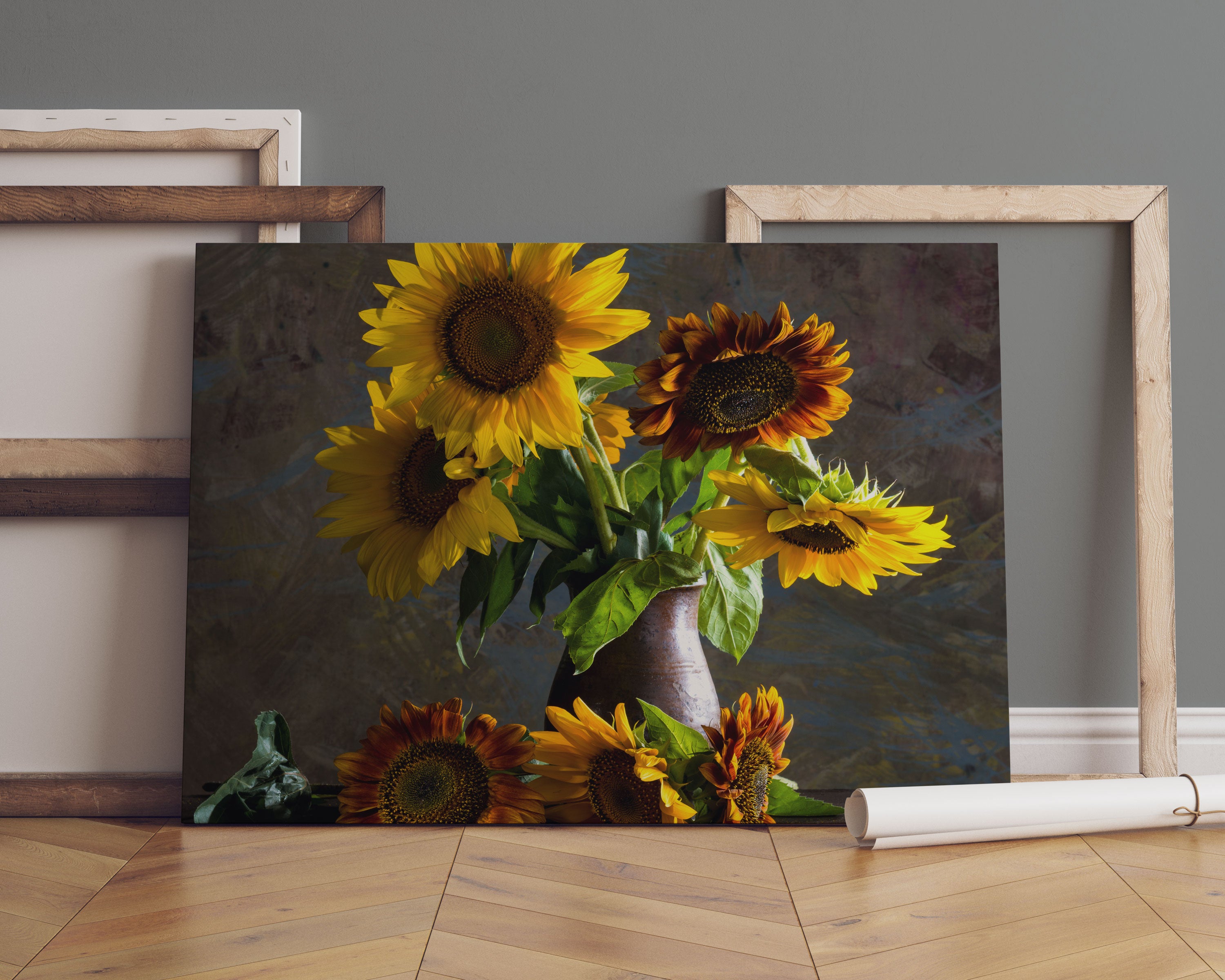 Sonnenblumen in edler Vase Leinwandbild Sofa