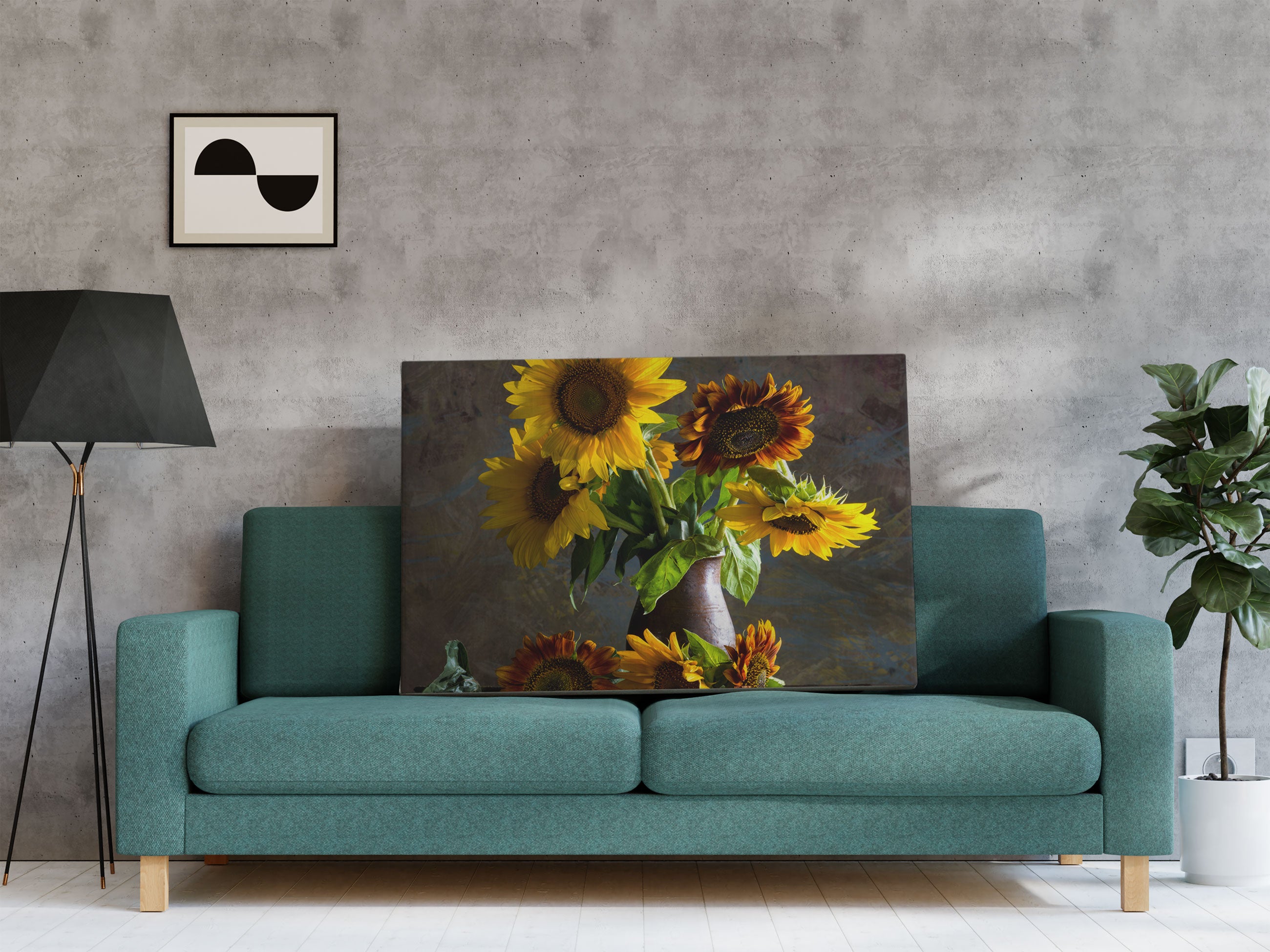 Sonnenblumen in edler Vase Leinwandbild Regal