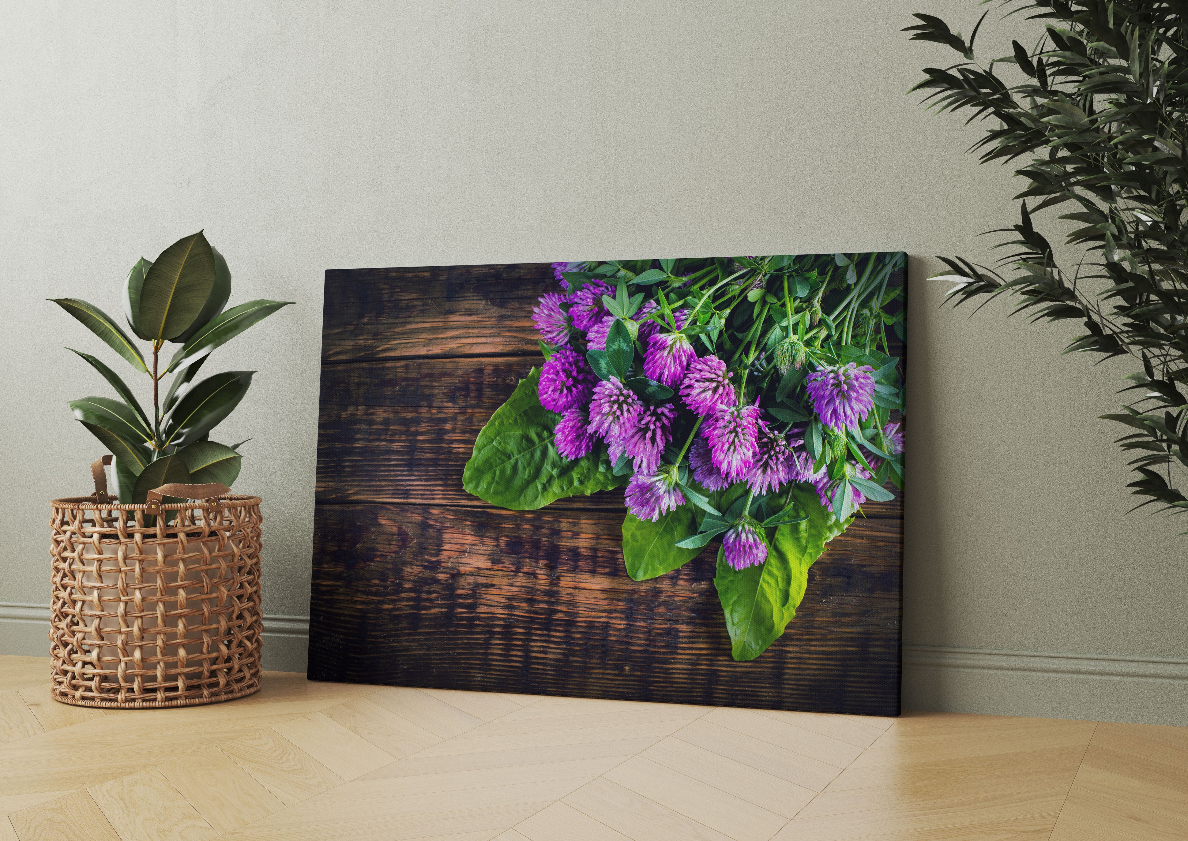 Kleeblüten auf Holz Leinwandbild Wohnzimmer