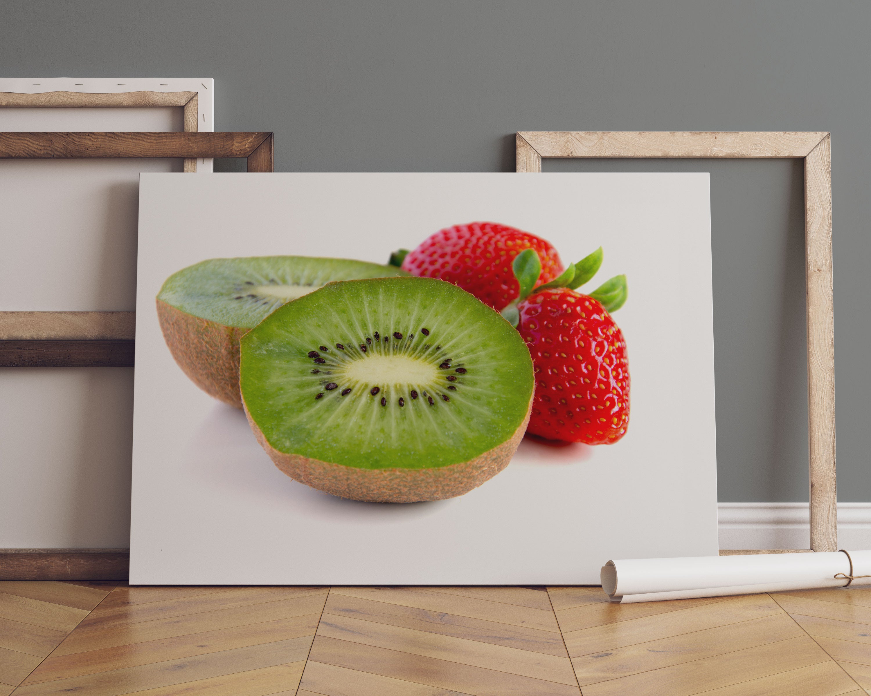 Kiwi und Erdbeeren Leinwandbild Sofa