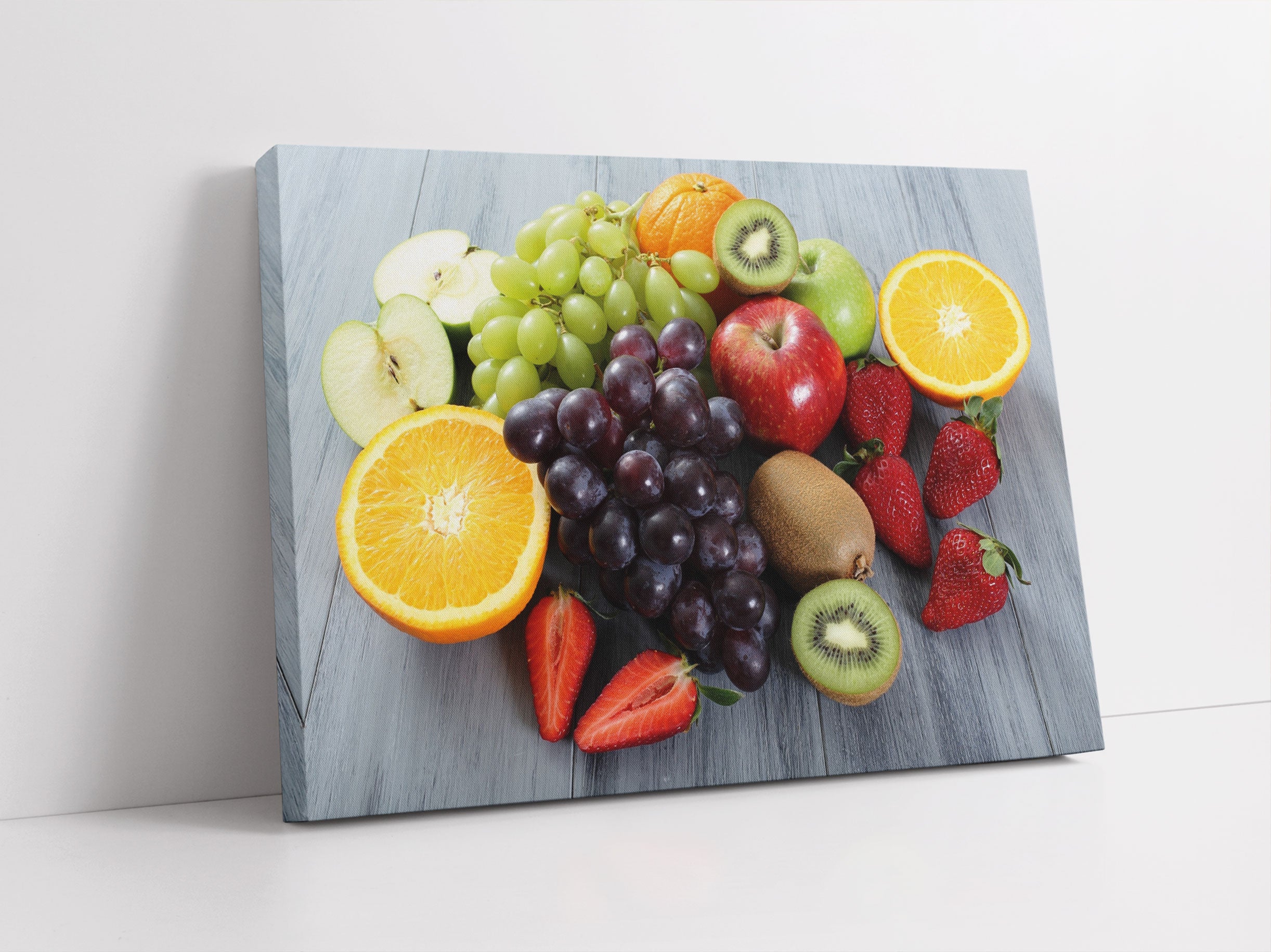 Obstmischung auf Holztisch Leinwandbild Studio