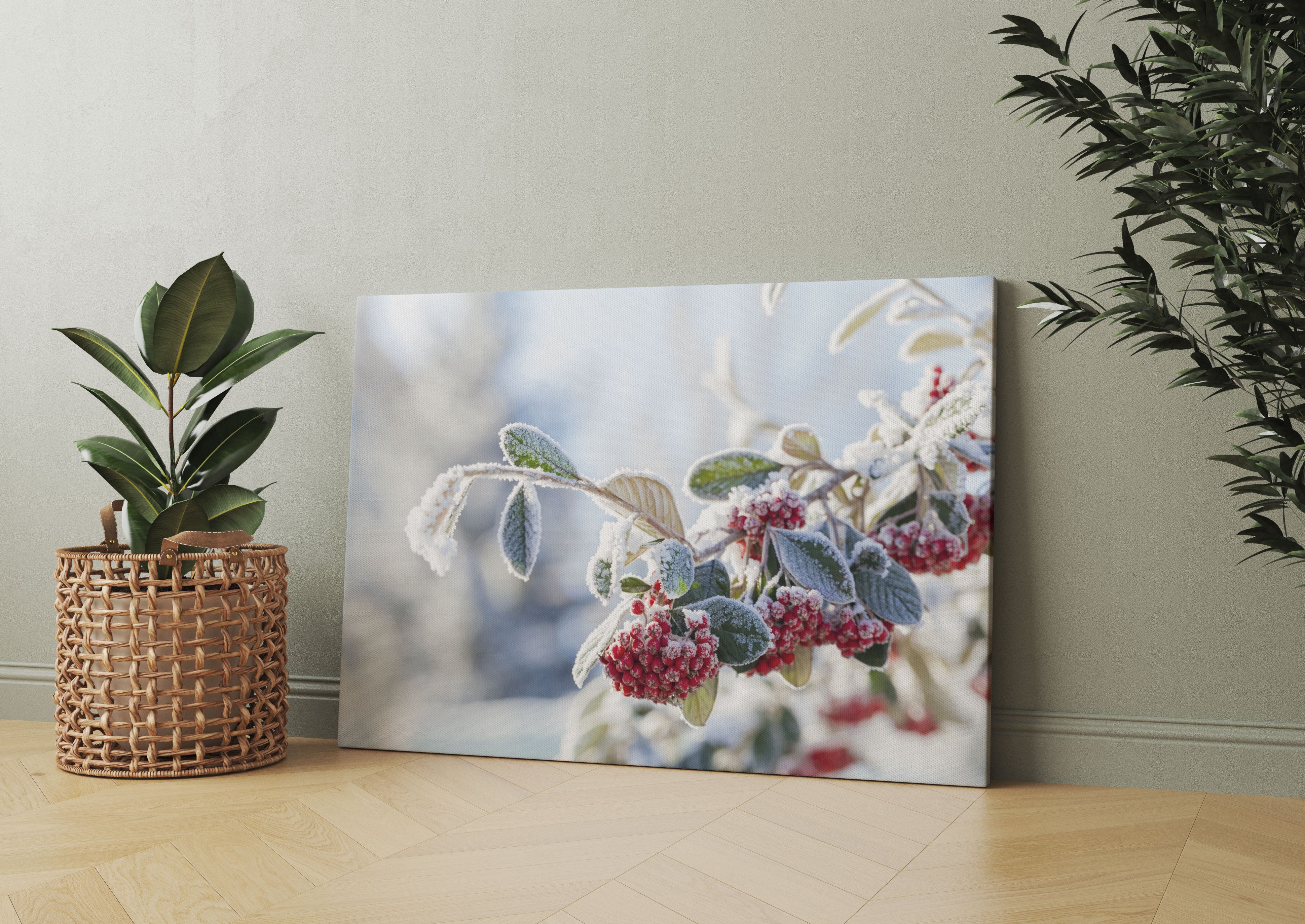 Vogelbeeren im Winter Leinwandbild Wohnzimmer