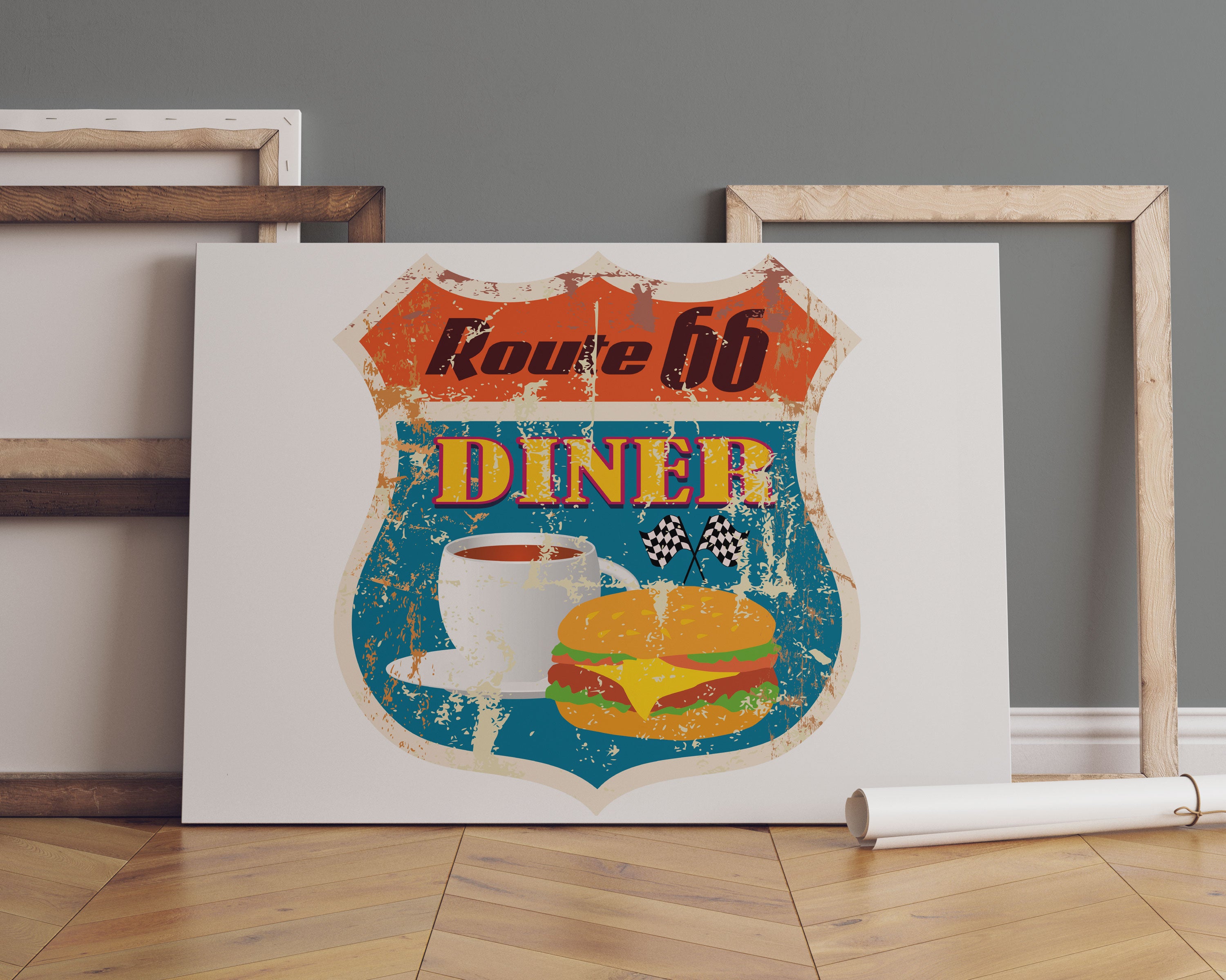 Altes Route 66 Schild Diner Leinwandbild Sofa