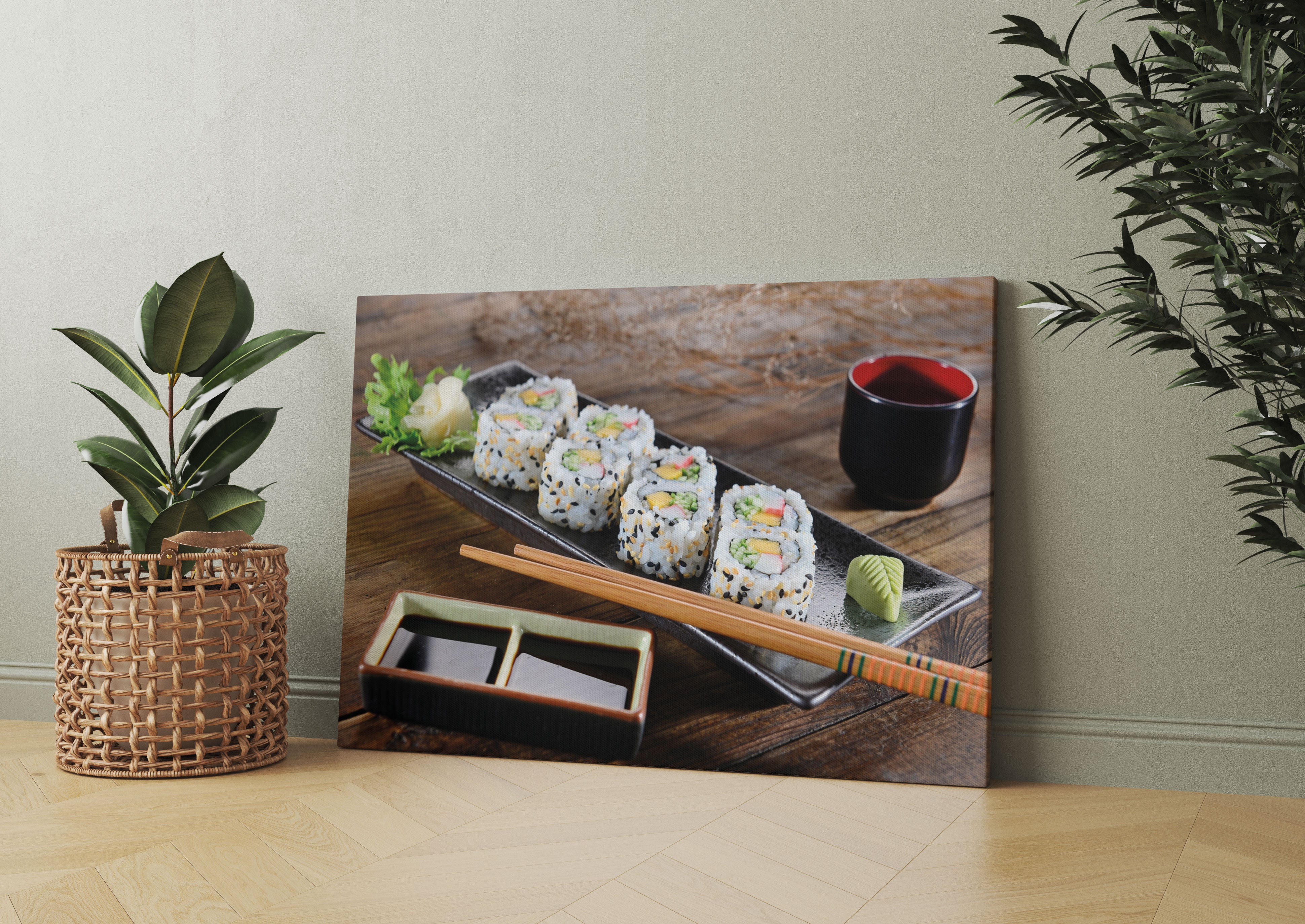 Delikate Inside Out Sushi Rollen Leinwandbild Wohnzimmer