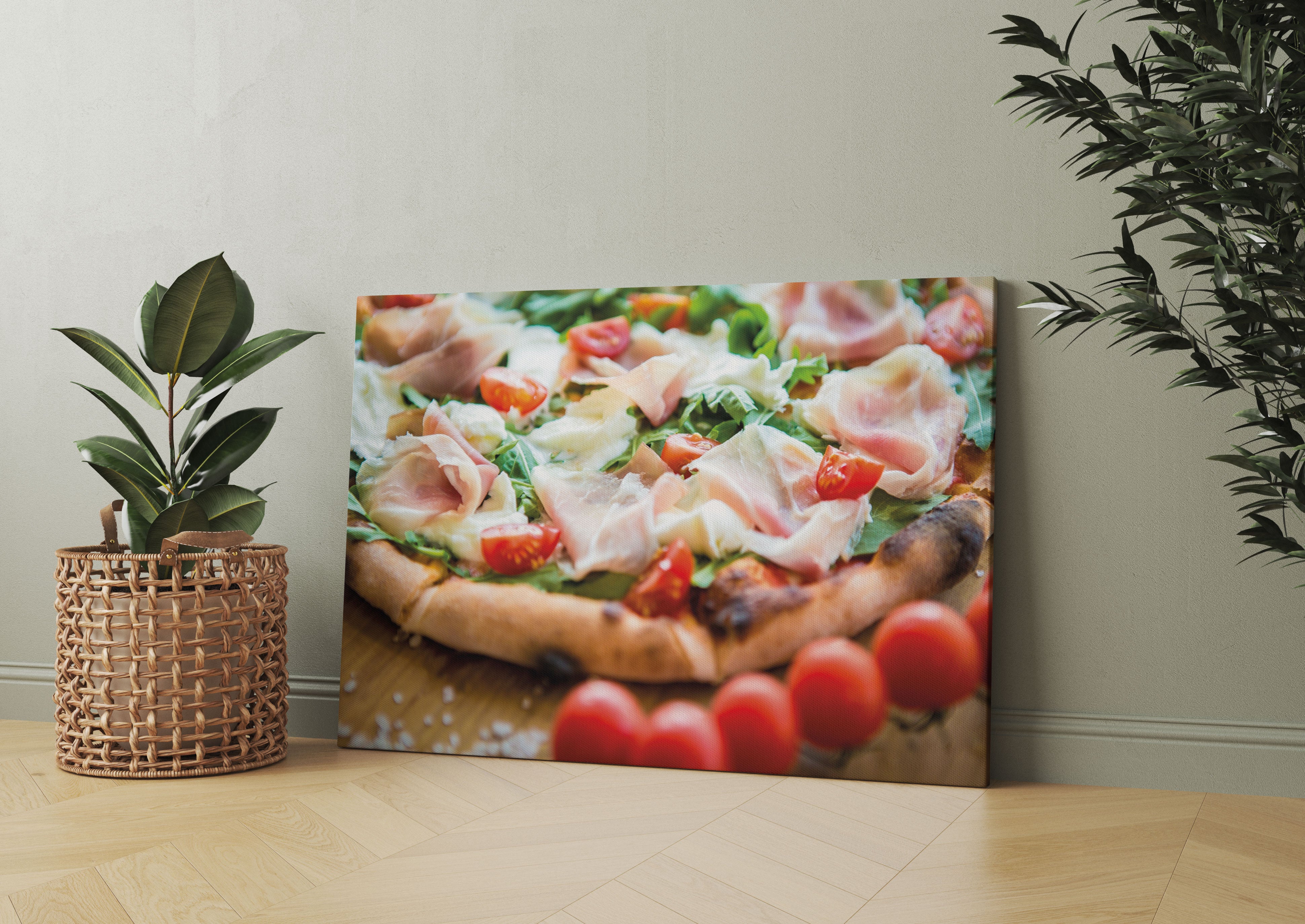 Pizza mit Parmaschinken Leinwandbild Wohnzimmer