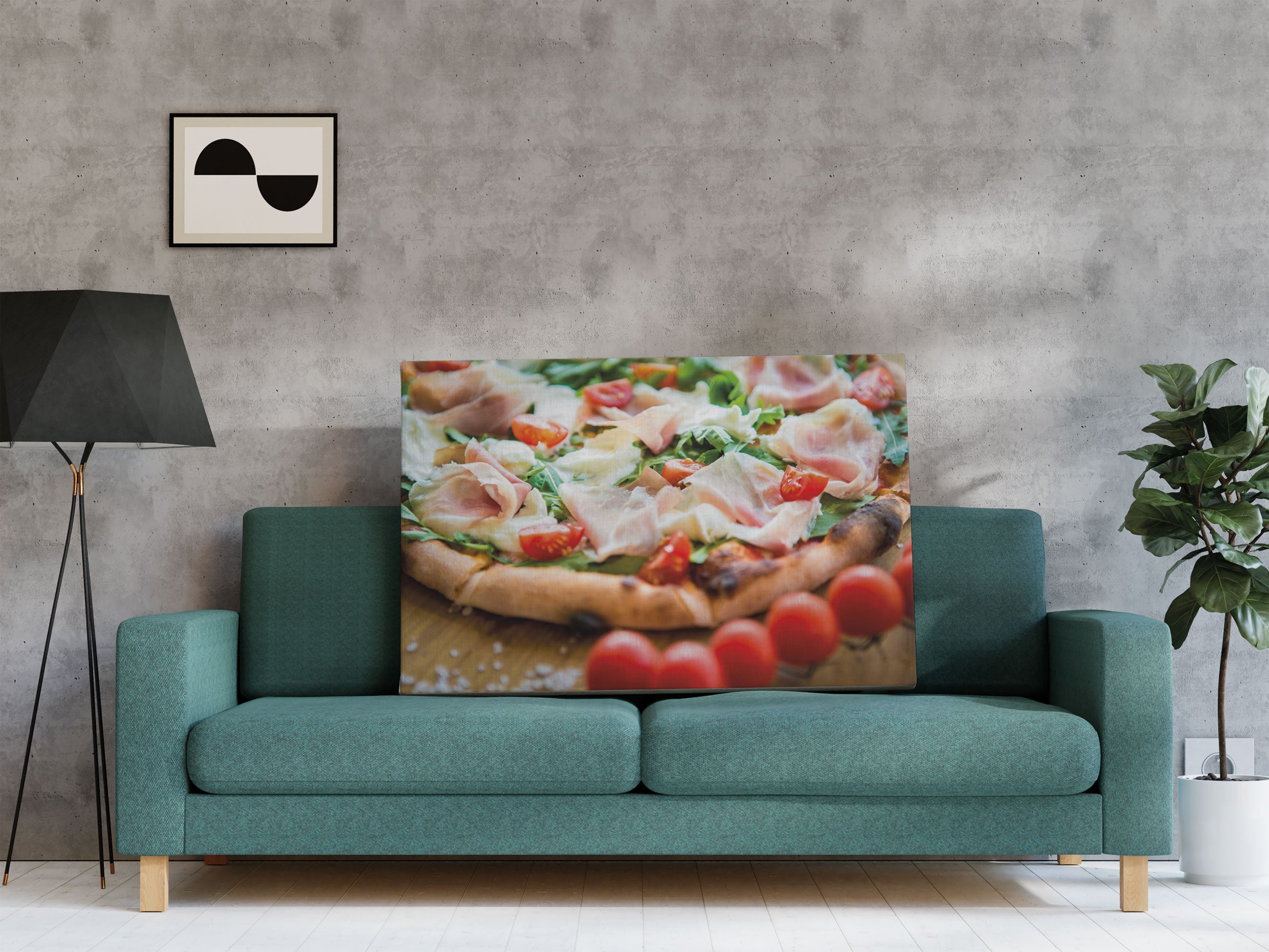 Pizza mit Parmaschinken Leinwandbild Regal