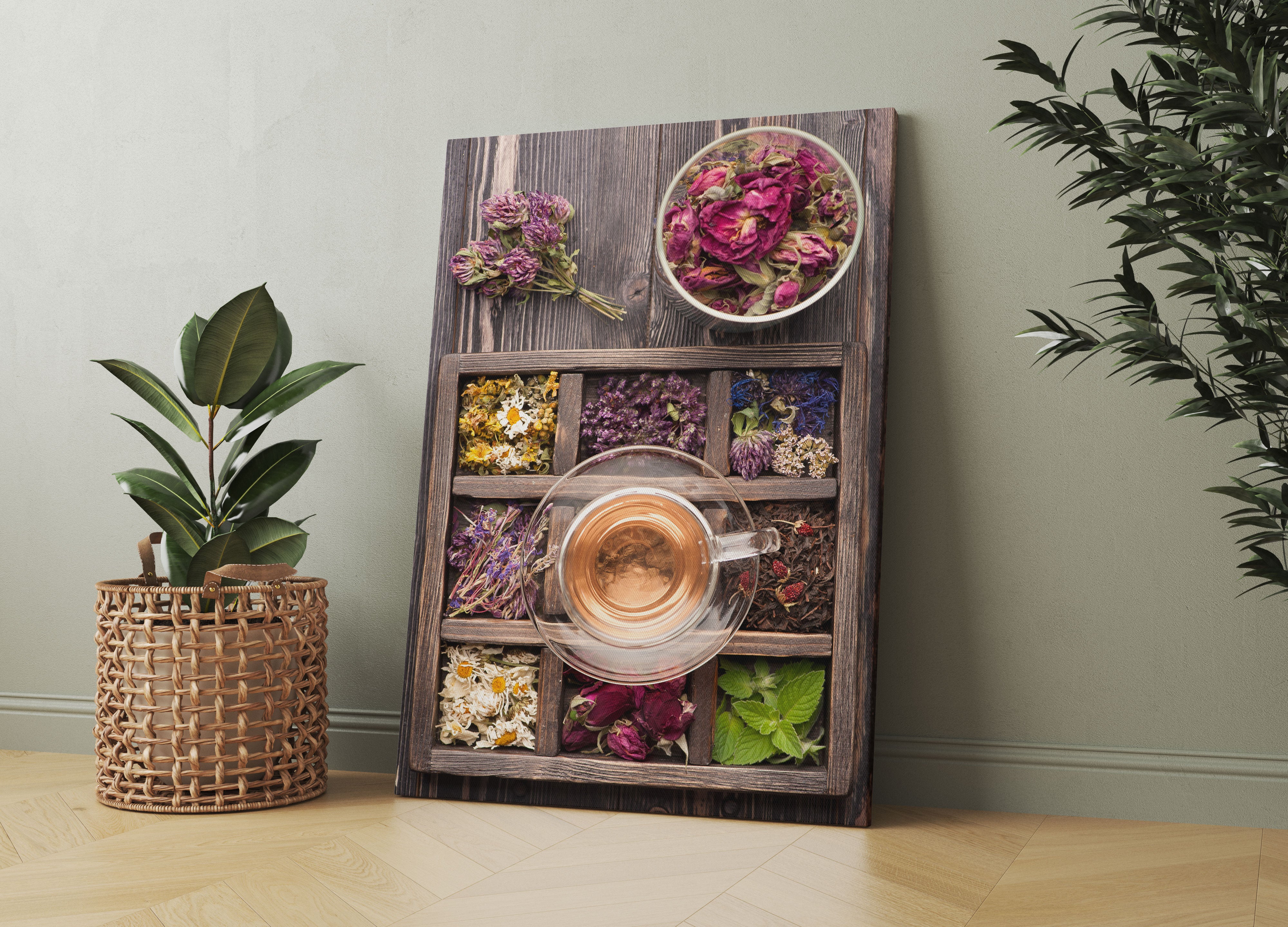 Blumen in rustikalem Setzkästchen Leinwandbild Wohnzimmer