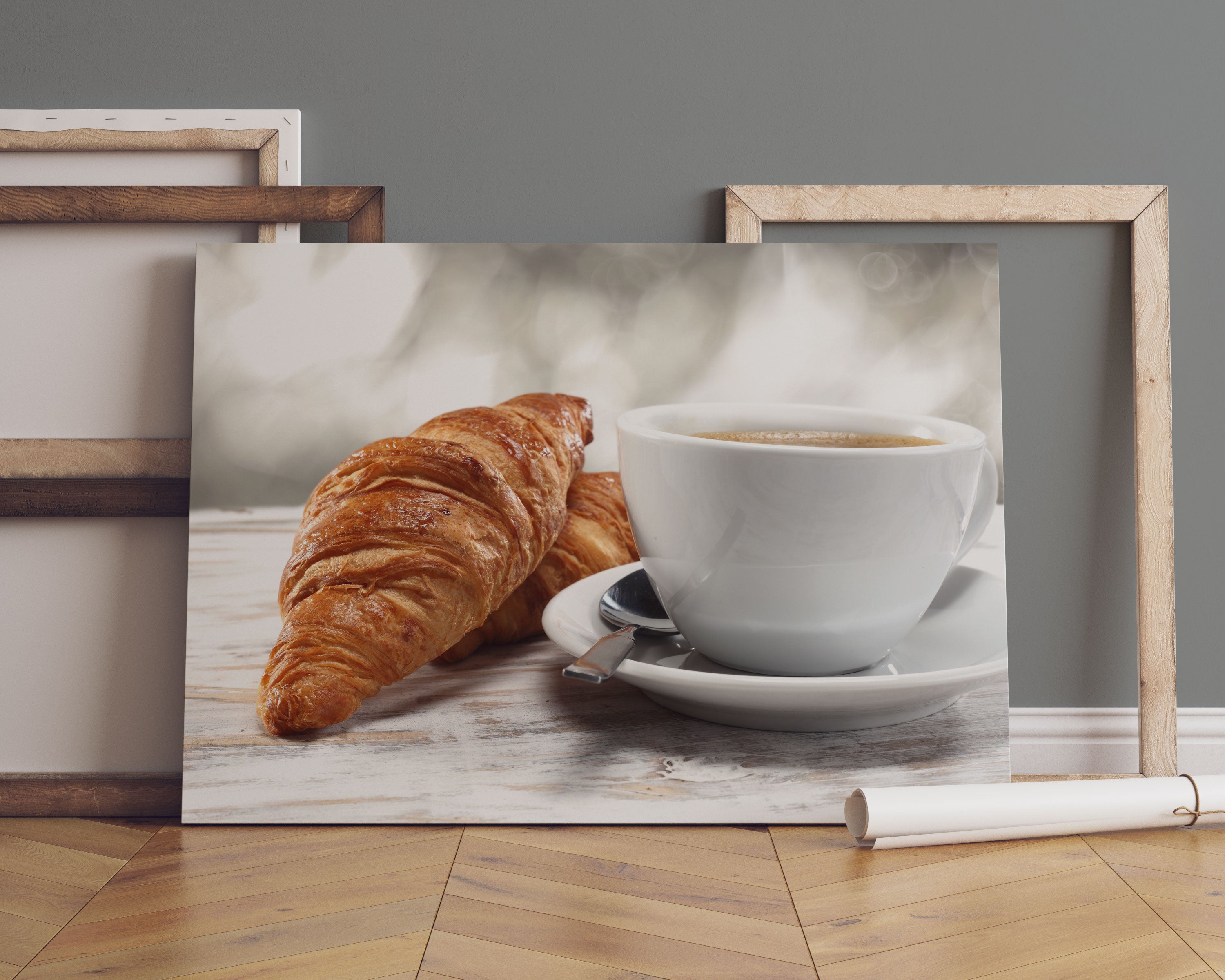 Frisches Croissant und Kaffee Leinwandbild Sofa