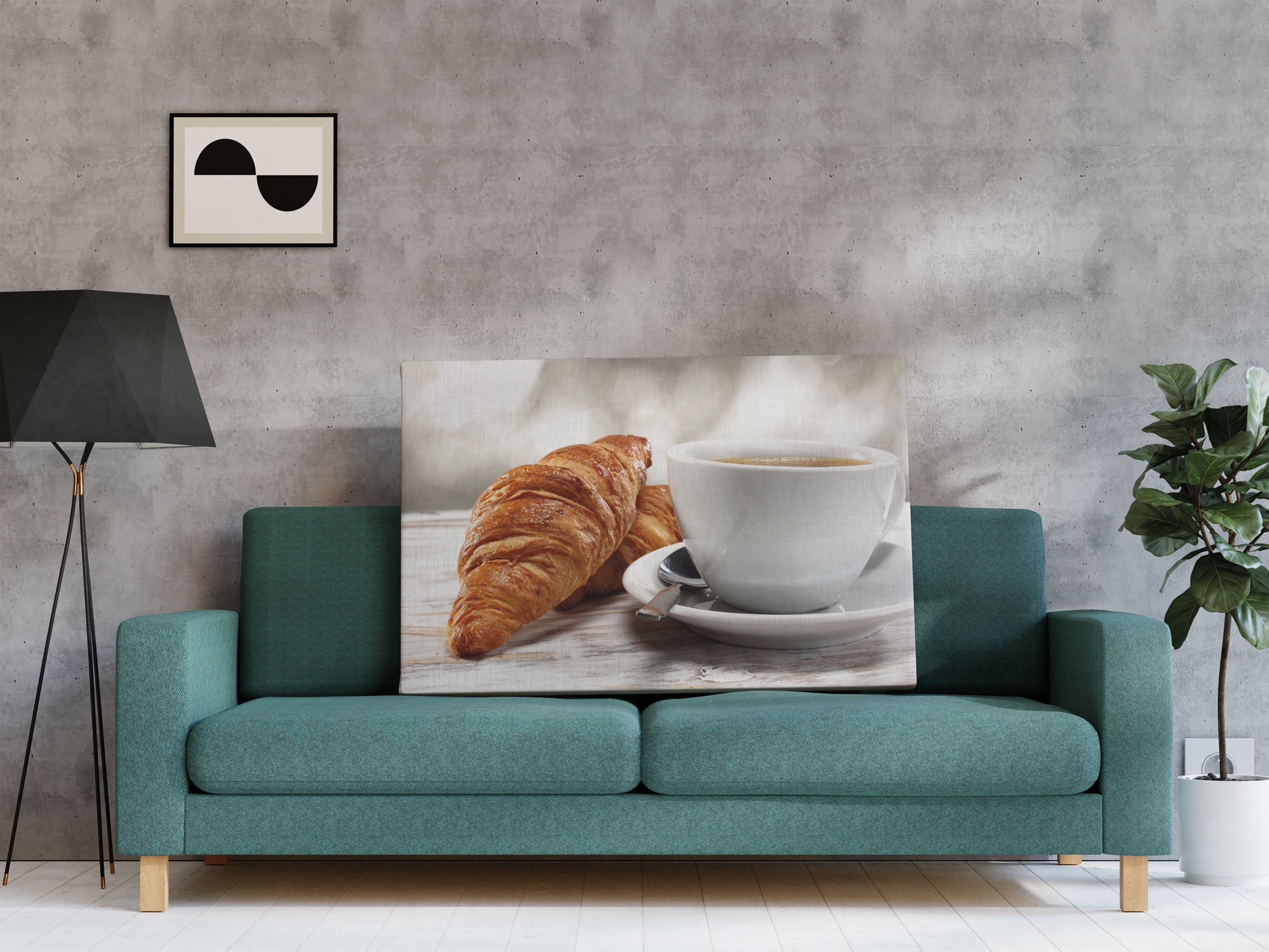 Frisches Croissant und Kaffee Leinwandbild Regal