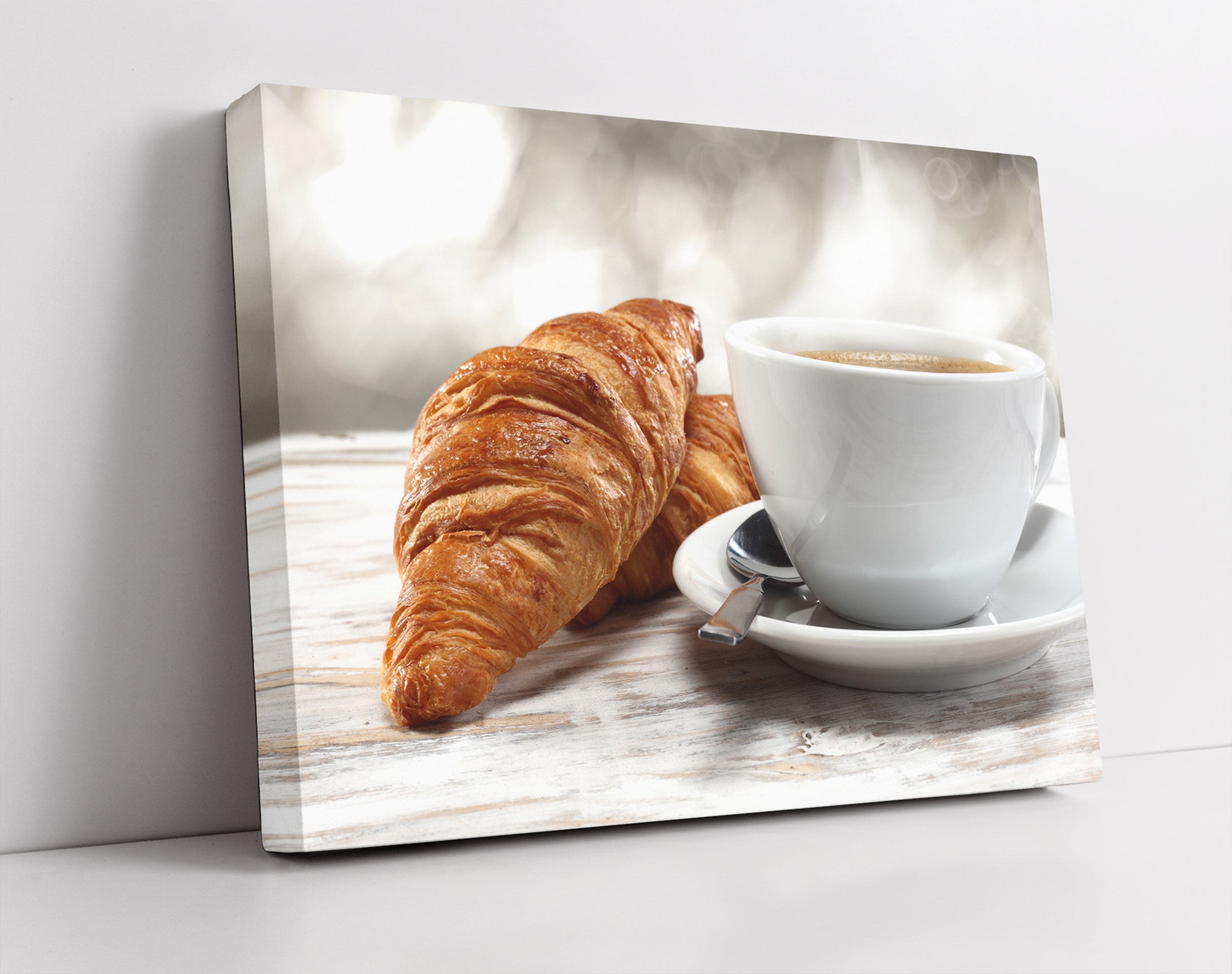 Frisches Croissant und Kaffee - Leinwandbild