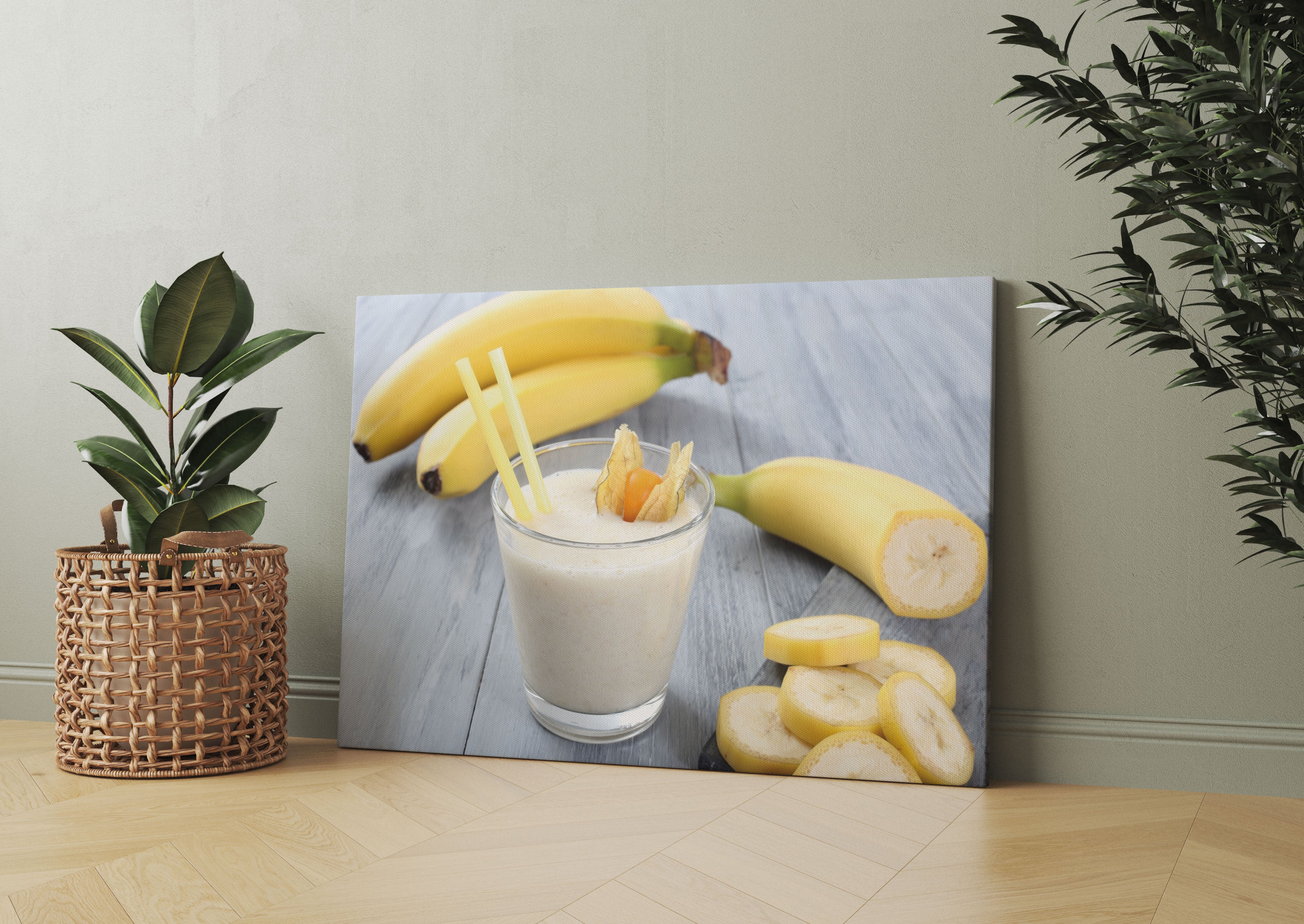 Verführerischer Bananenshake Leinwandbild Wohnzimmer