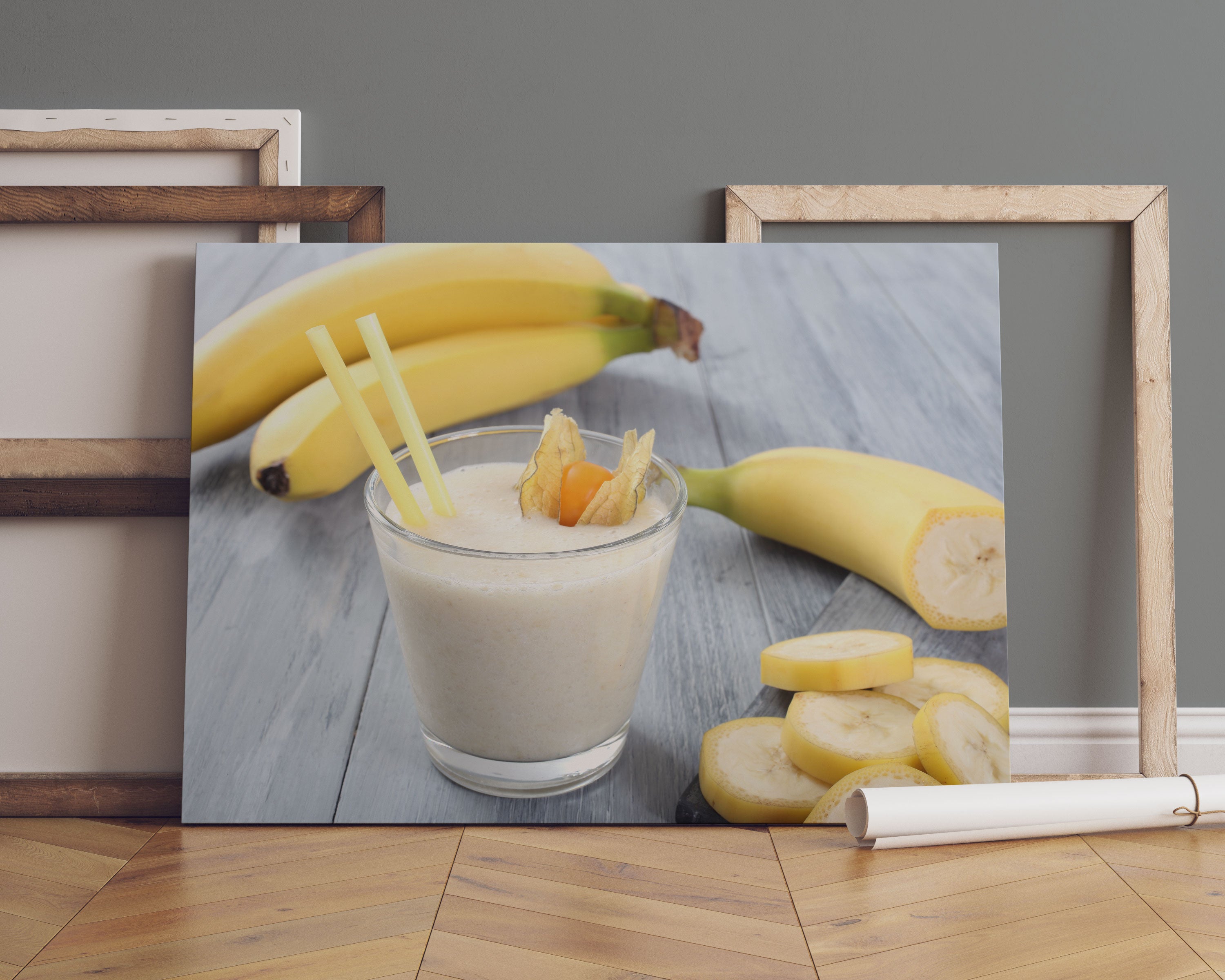 Verführerischer Bananenshake Leinwandbild Sofa