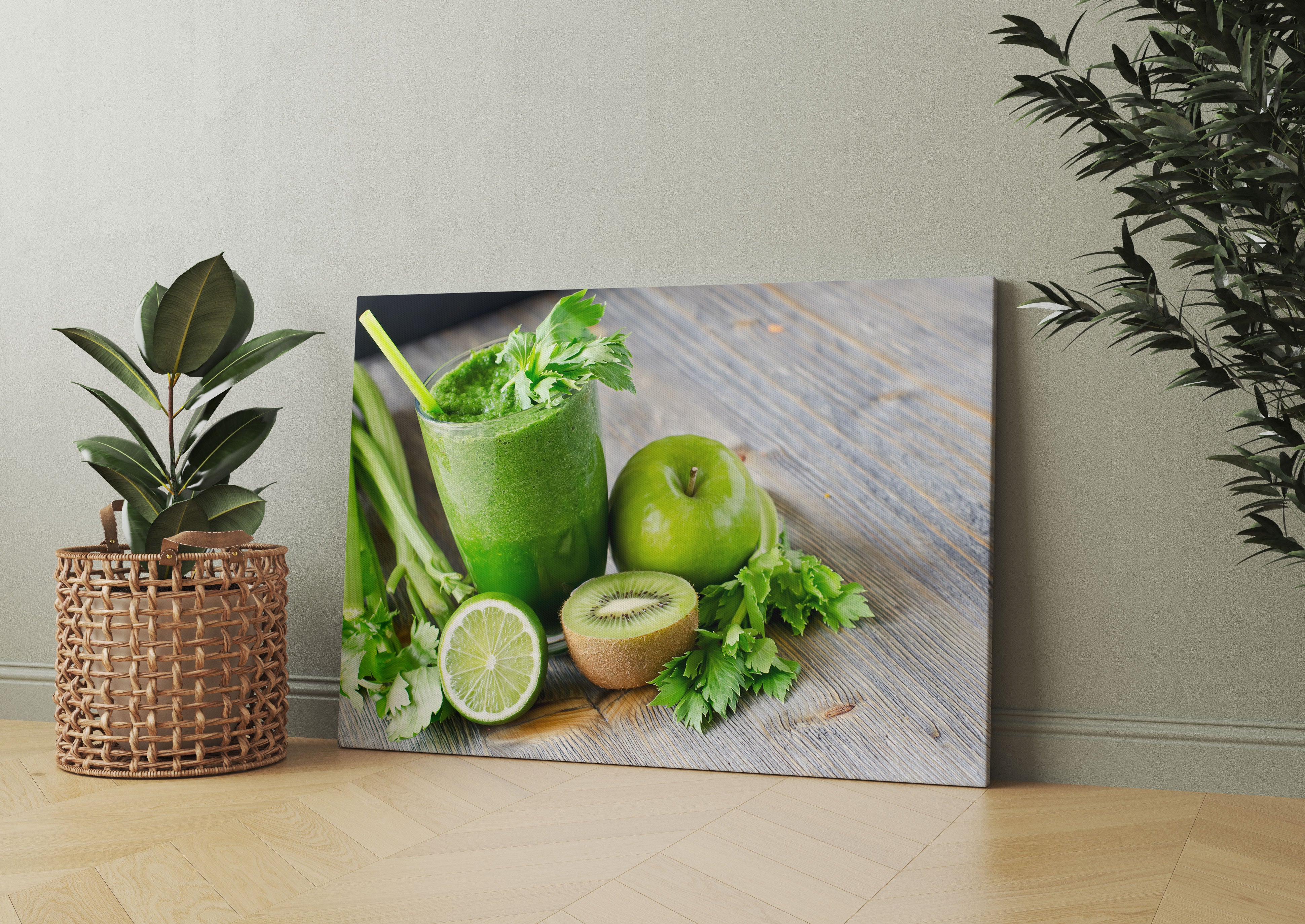 BIO Smoothie Apfel Limette Kiwi Leinwandbild Wohnzimmer