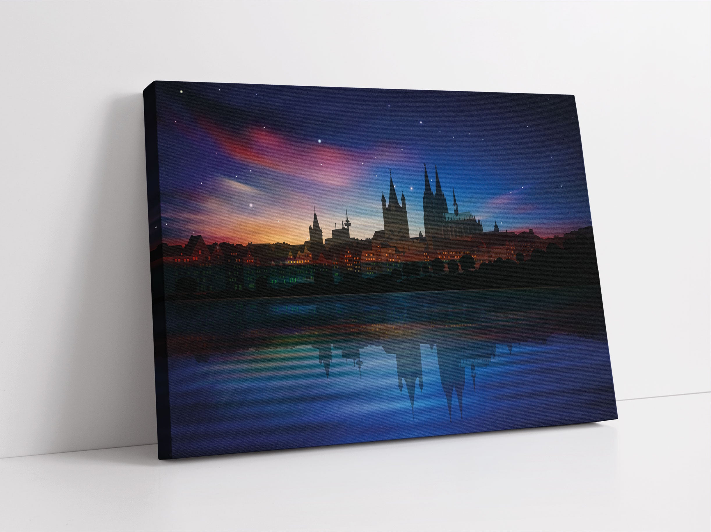 Polarlichter Skyline Köln Leinwandbild Studio