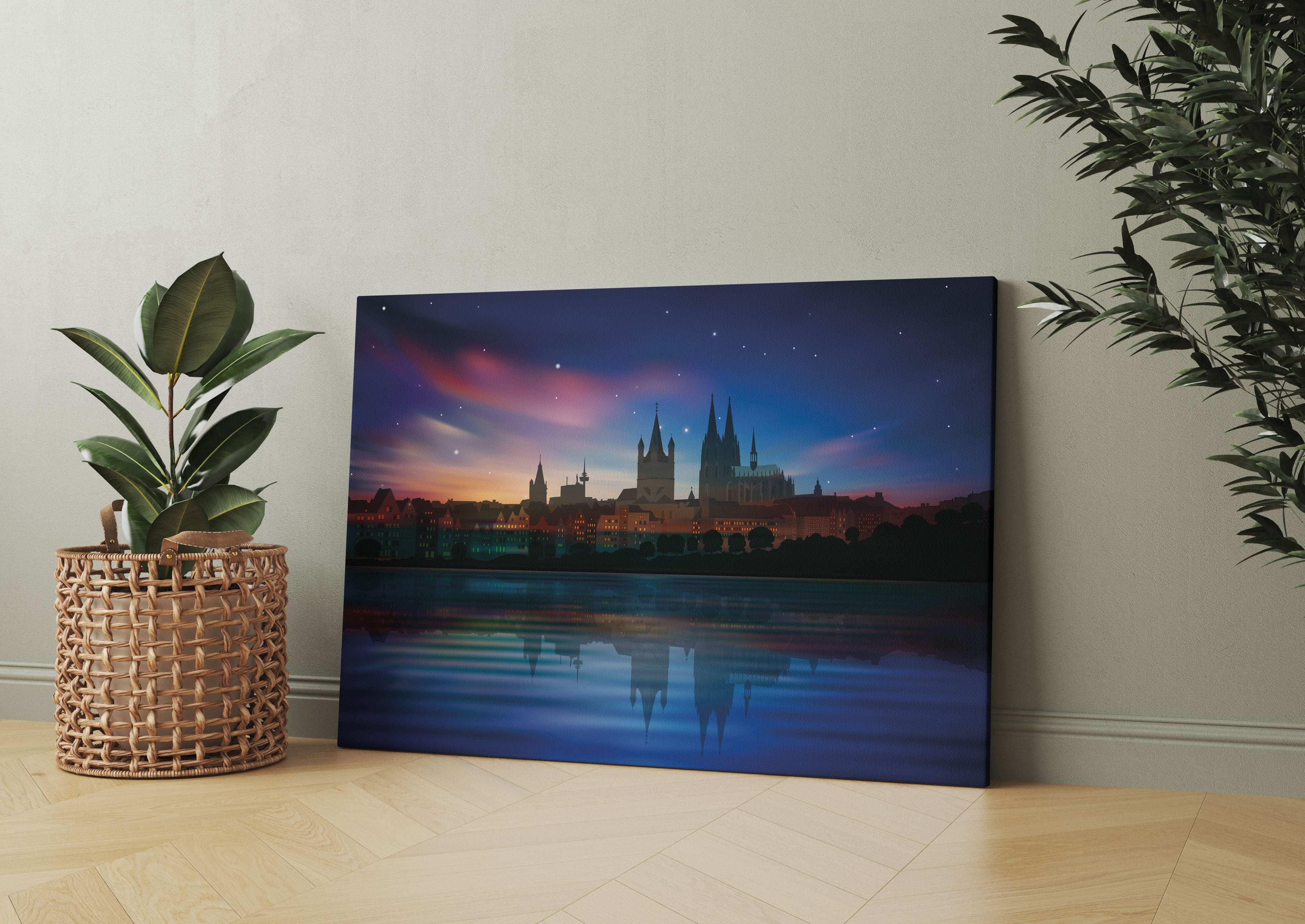 Polarlichter Skyline Köln Leinwandbild Wohnzimmer