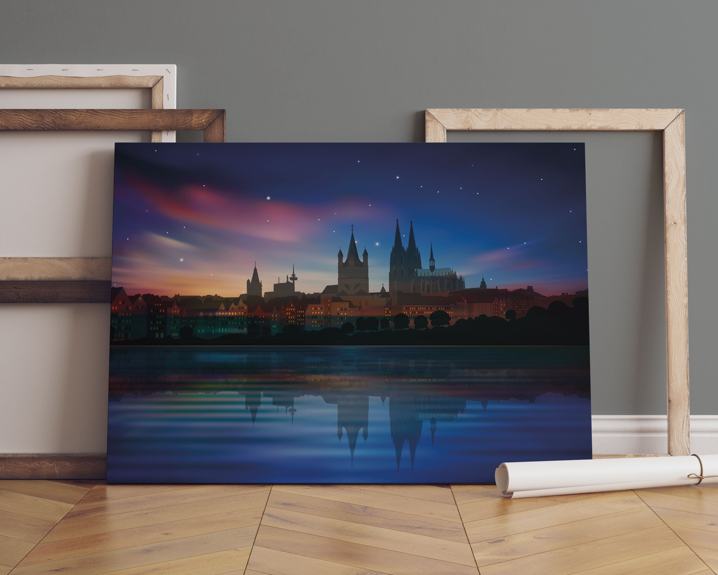 Polarlichter Skyline Köln Leinwandbild Sofa