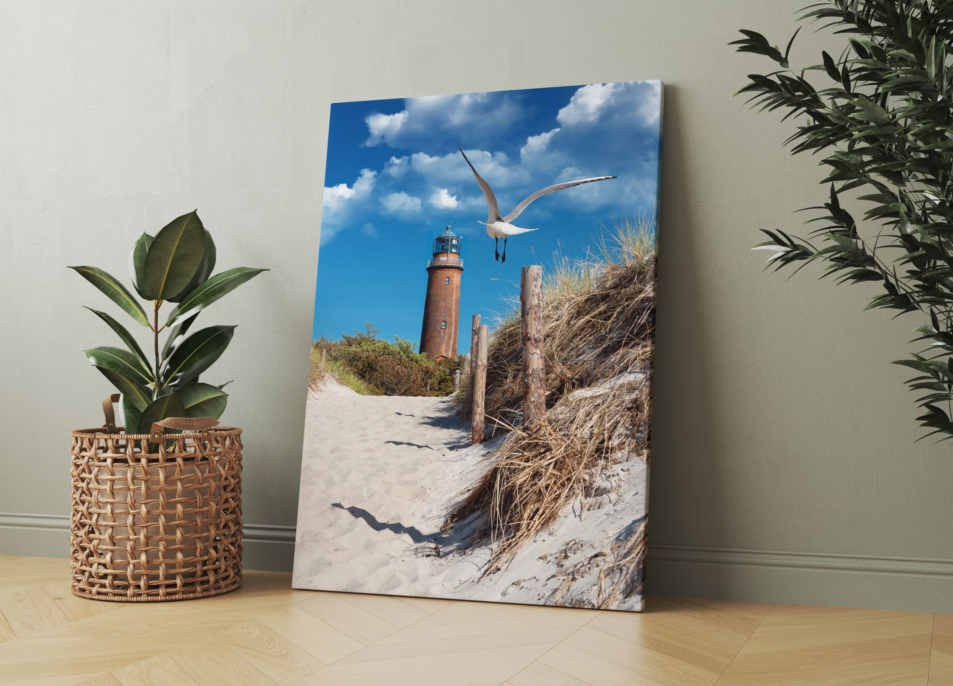 Schöner Leuchtturm am Strand Leinwandbild Wohnzimmer