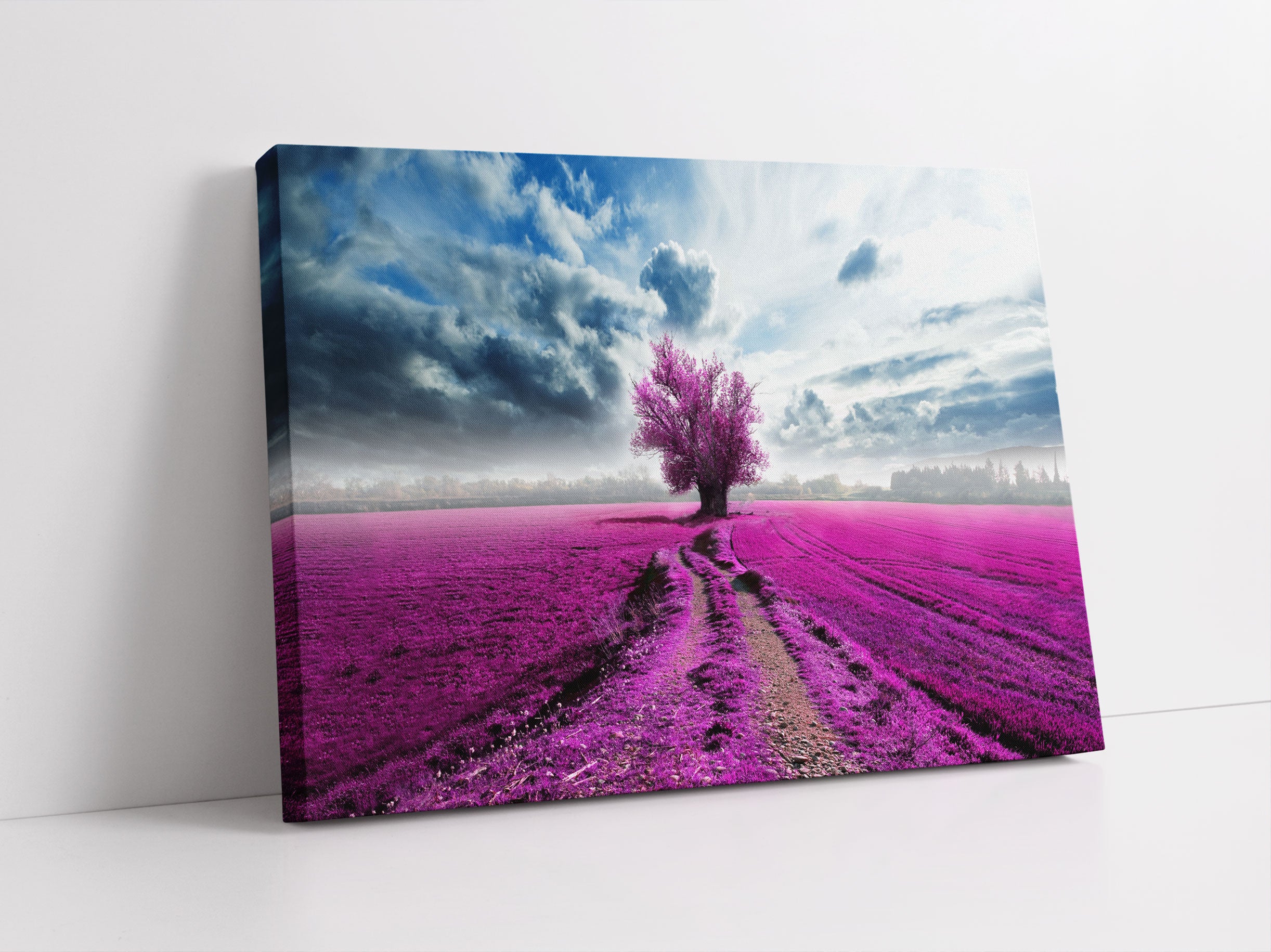 Pinkes Feld mit pinkem Baum Leinwandbild Studio