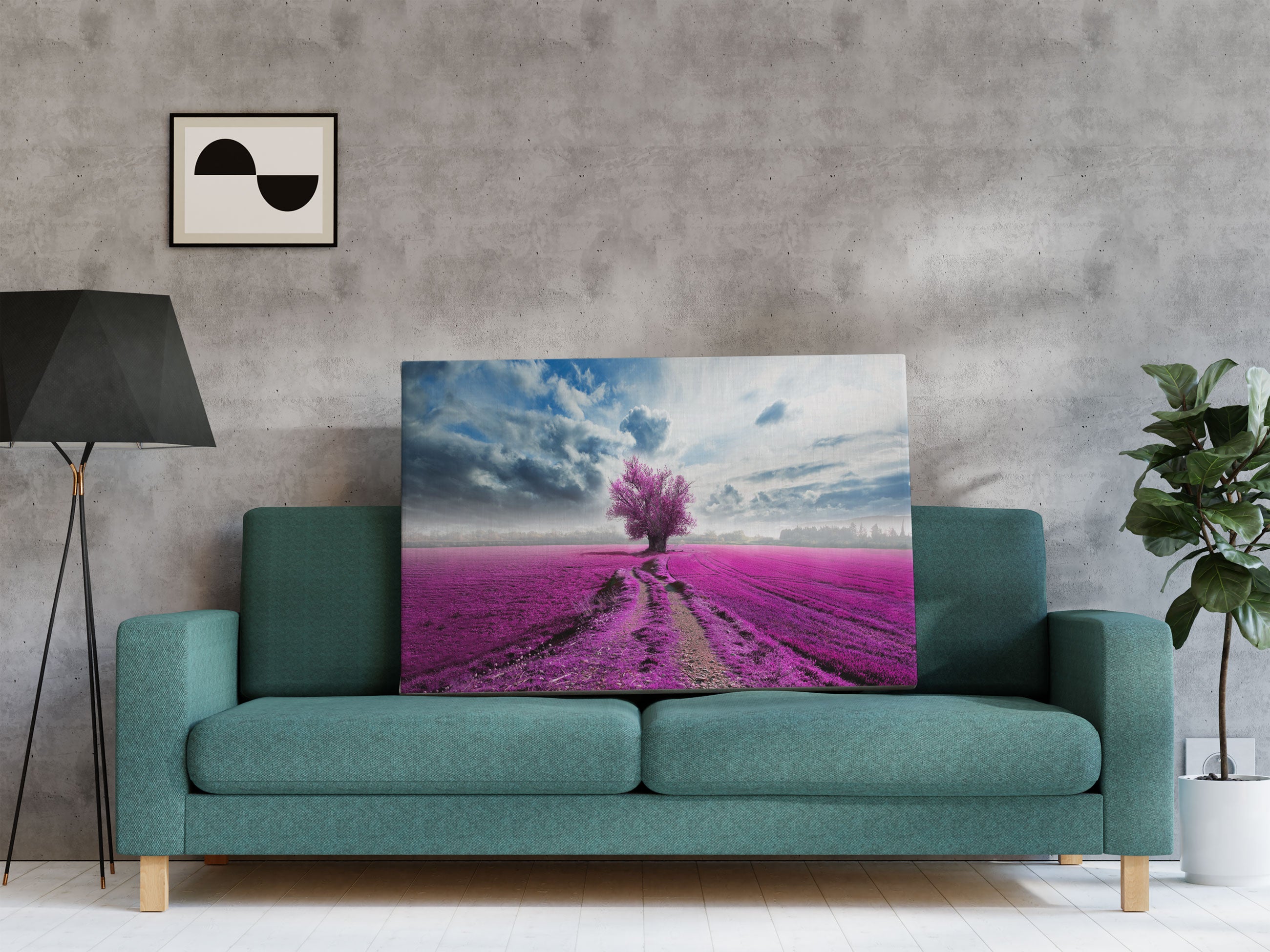 Pinkes Feld mit pinkem Baum Leinwandbild Regal