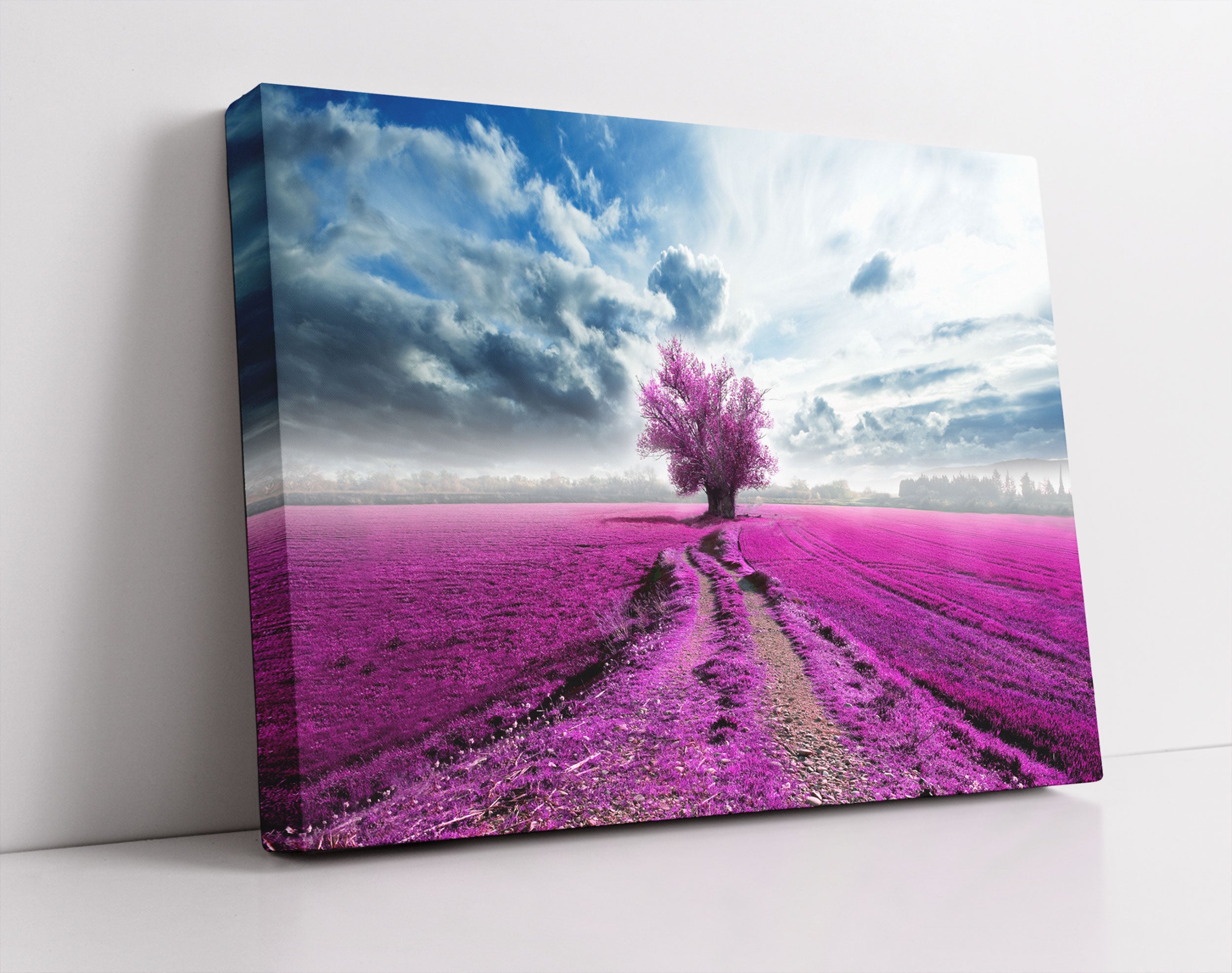 Pinkes Feld mit pinkem Baum - Leinwandbild