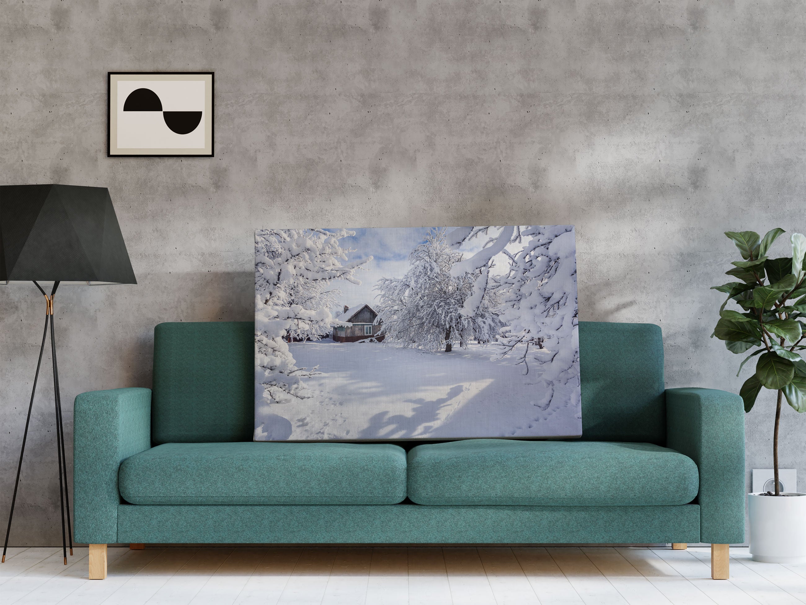 Winterlandschaft mit Hütte Leinwandbild Regal