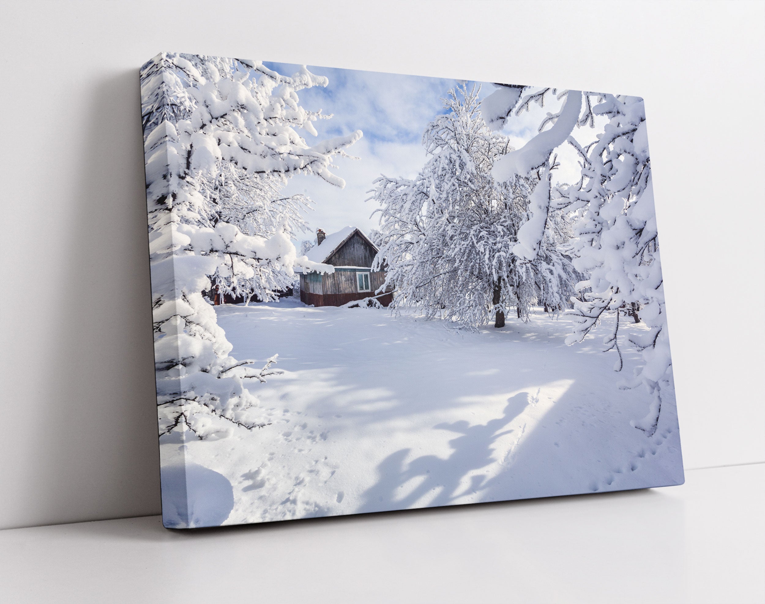 Winterlandschaft mit Hütte - Leinwandbild