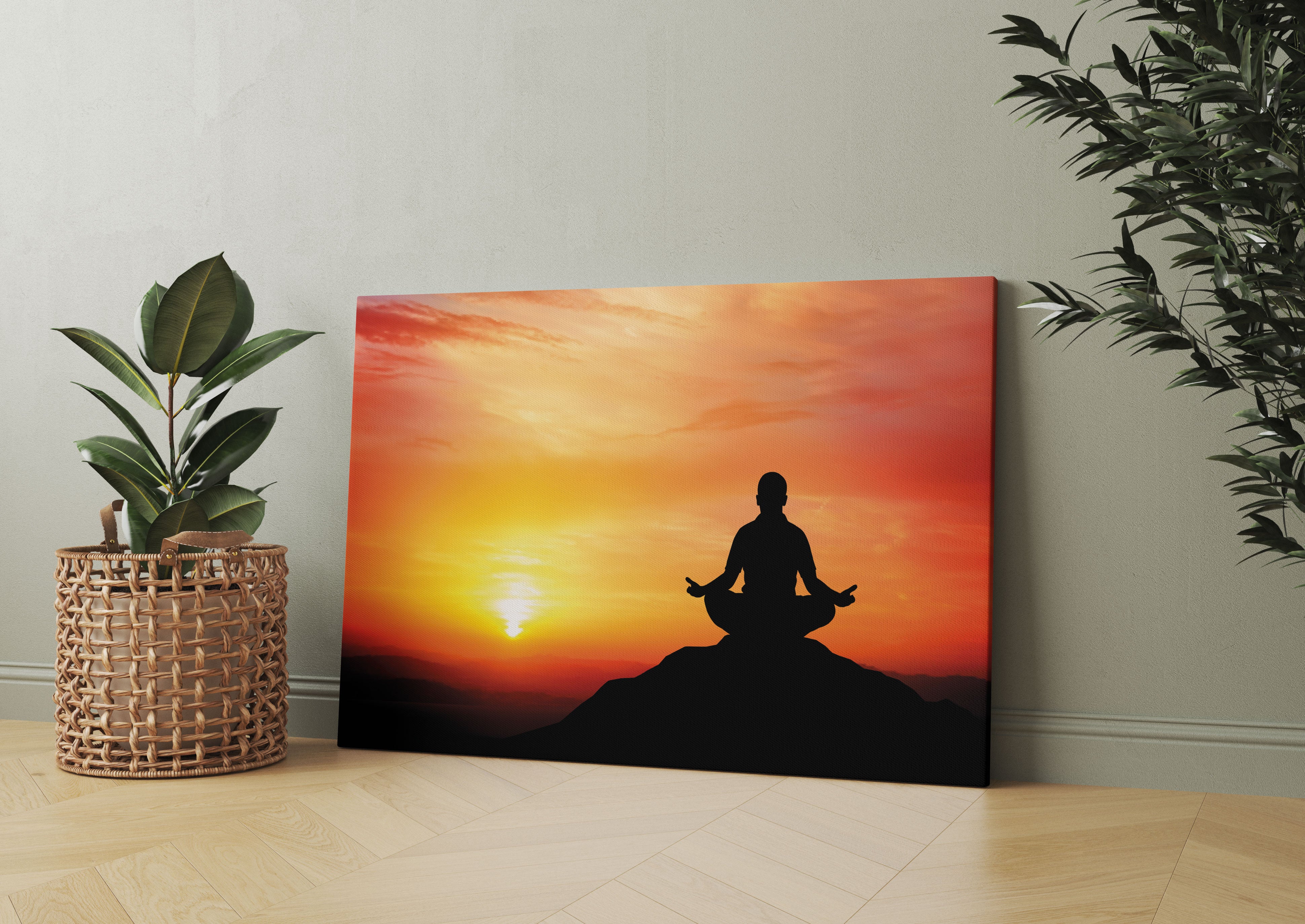 Meditation im Sonnenuntergang Leinwandbild Wohnzimmer