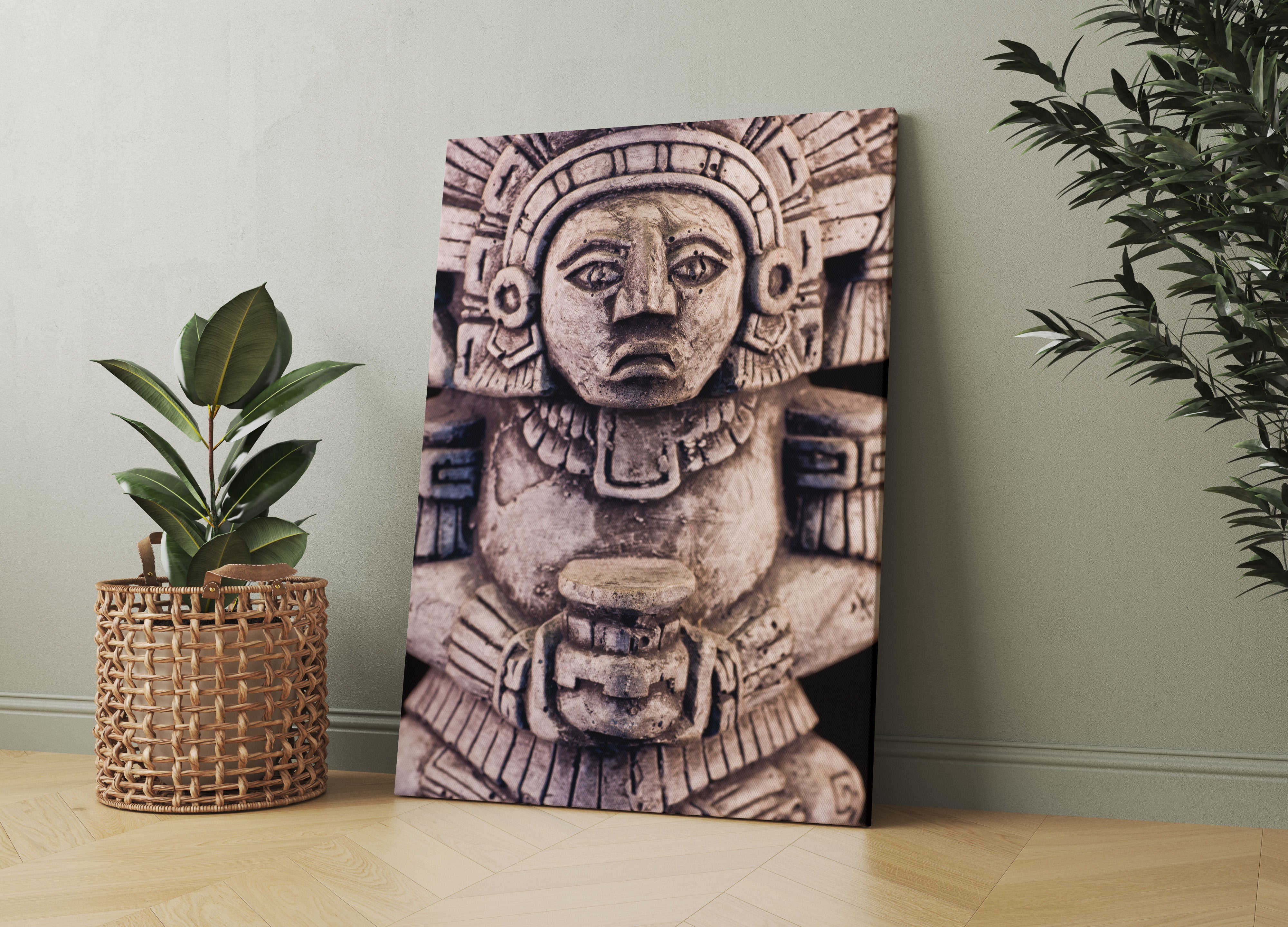 kleine Maya Skulptur Leinwandbild Wohnzimmer