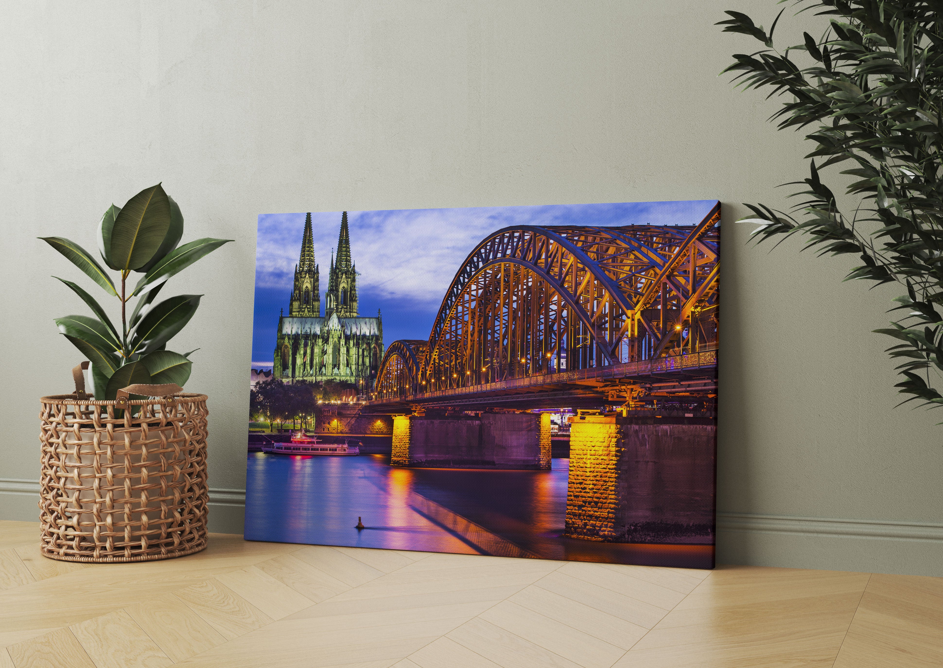 Hohenzollernbrücke bei Nacht Leinwandbild Wohnzimmer