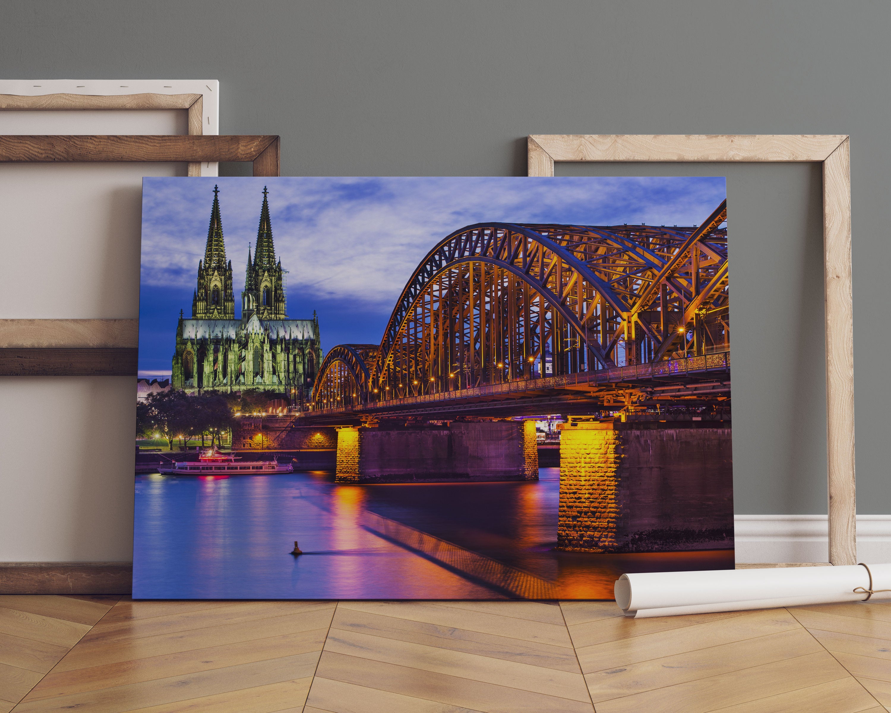 Hohenzollernbrücke bei Nacht Leinwandbild Sofa