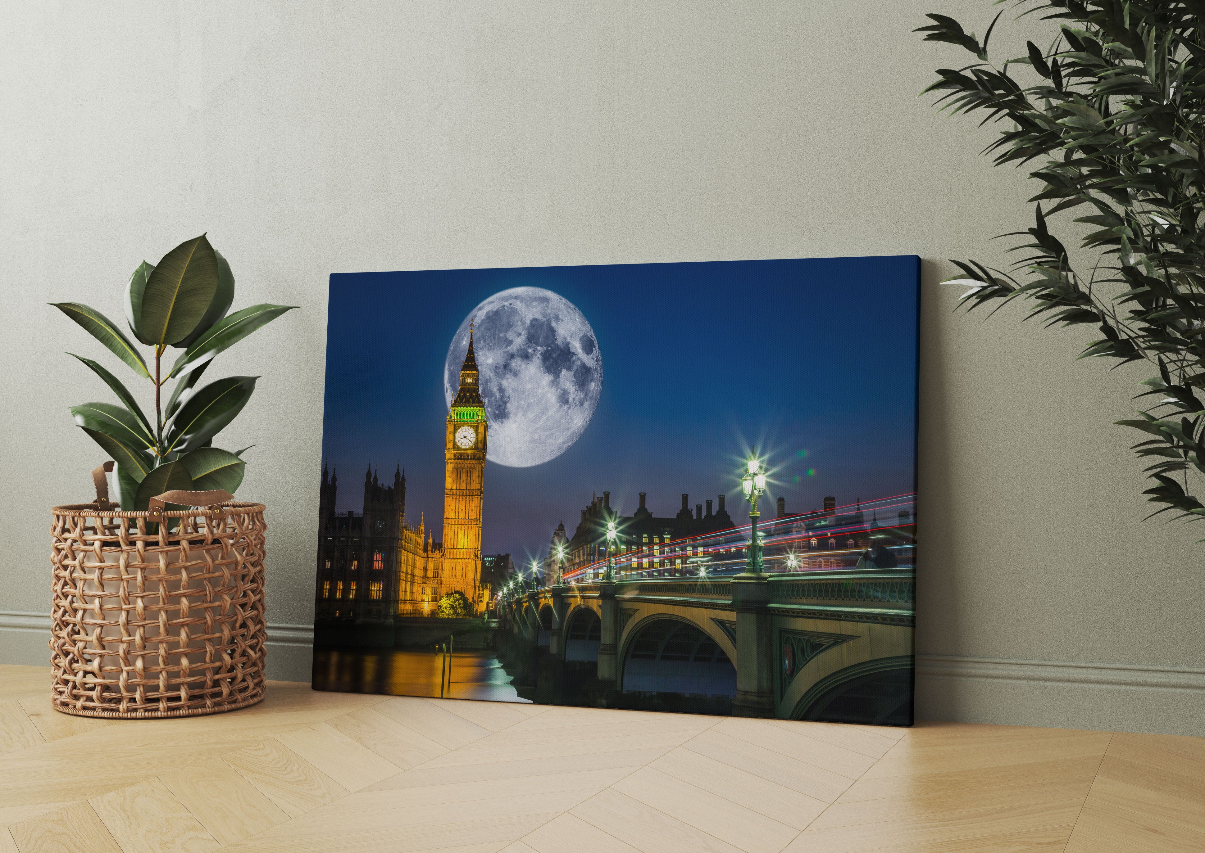 Big Ben vor Mond in London Leinwandbild Wohnzimmer