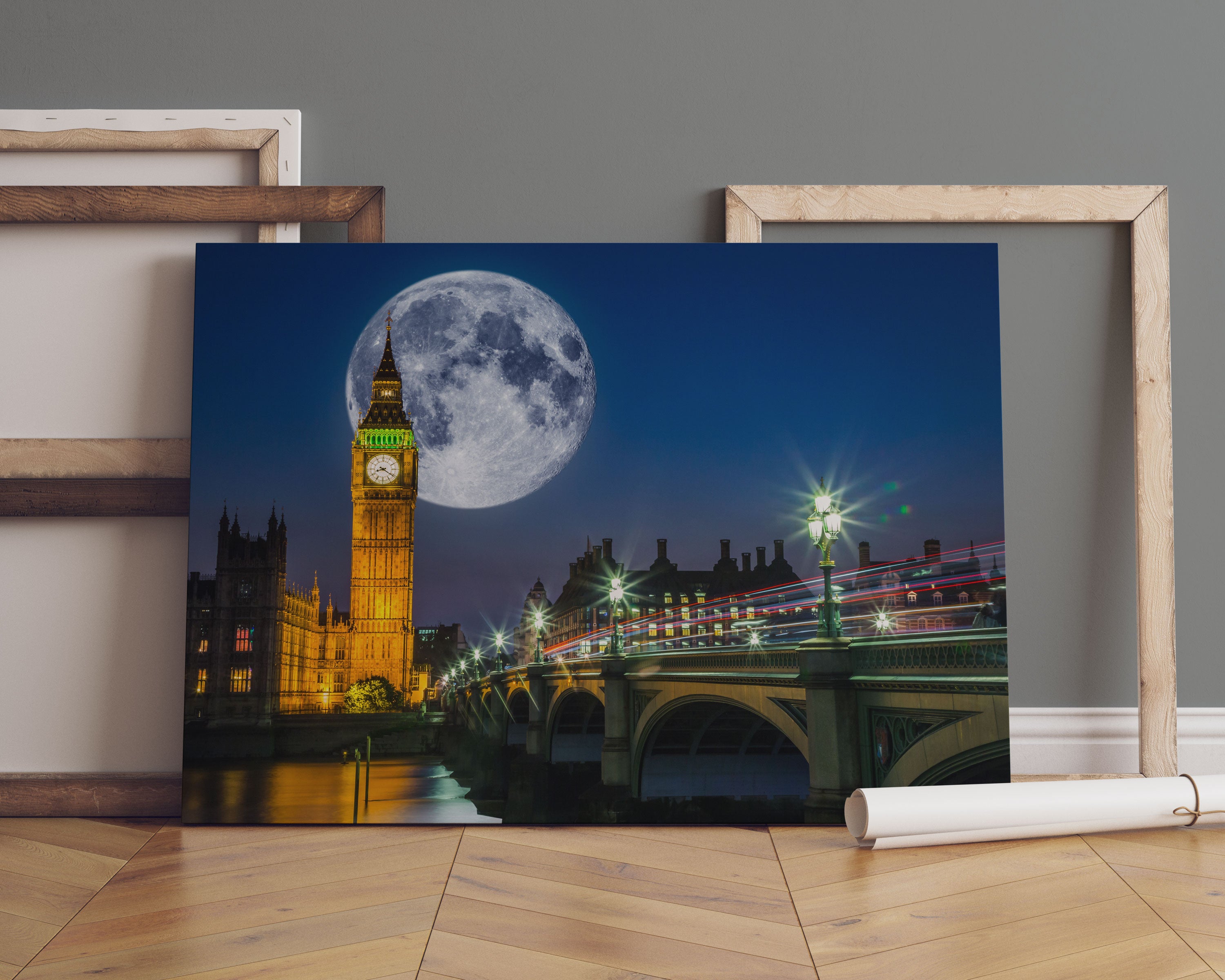 Big Ben vor Mond in London Leinwandbild Sofa