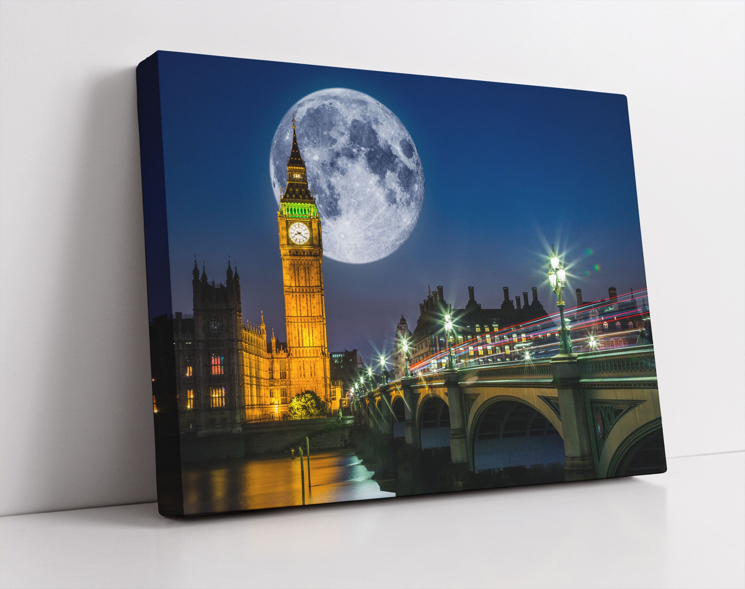 Big Ben vor Mond in London - Leinwandbild