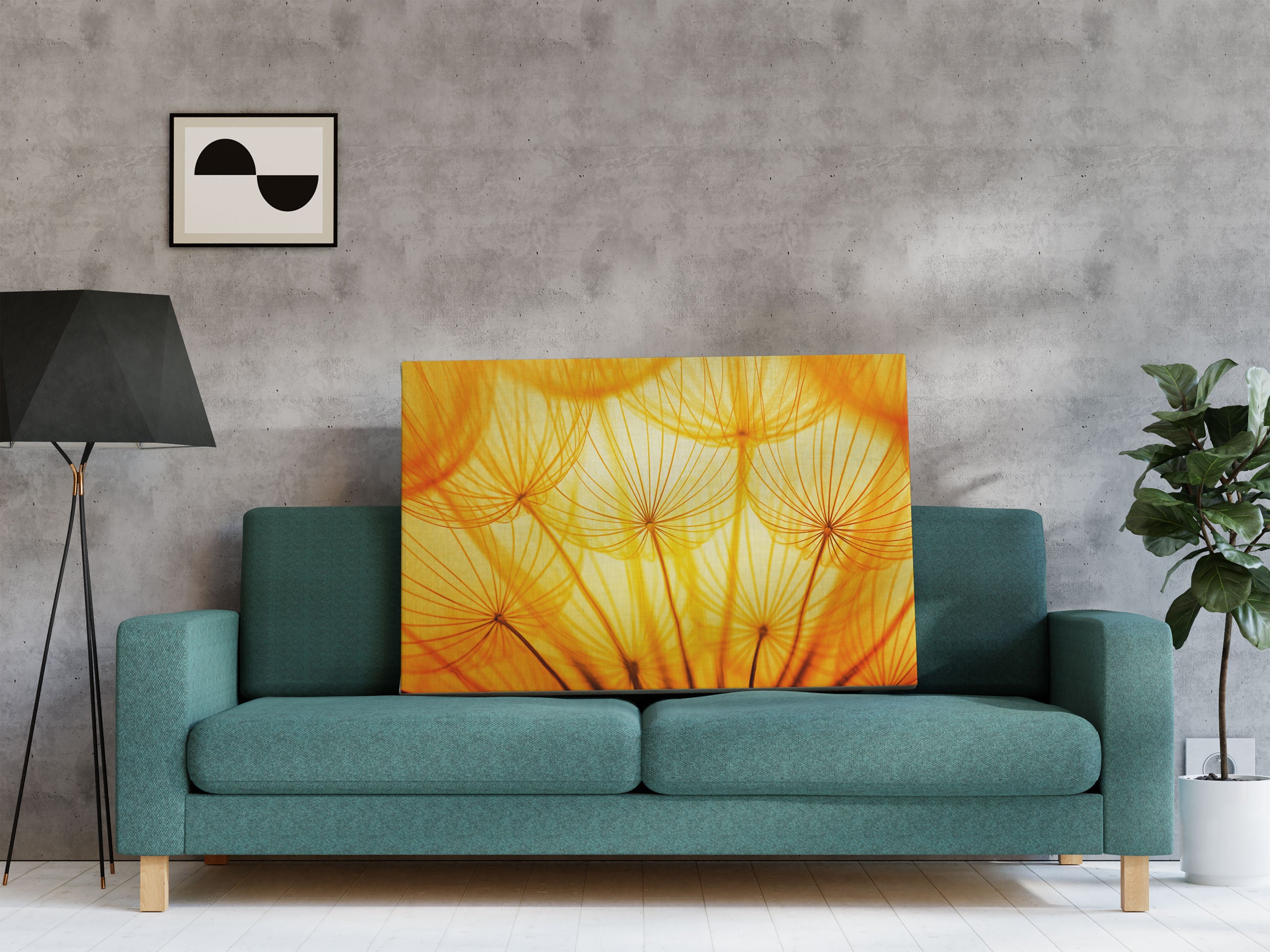 Pusteblumen oranges Licht Leinwandbild Regal