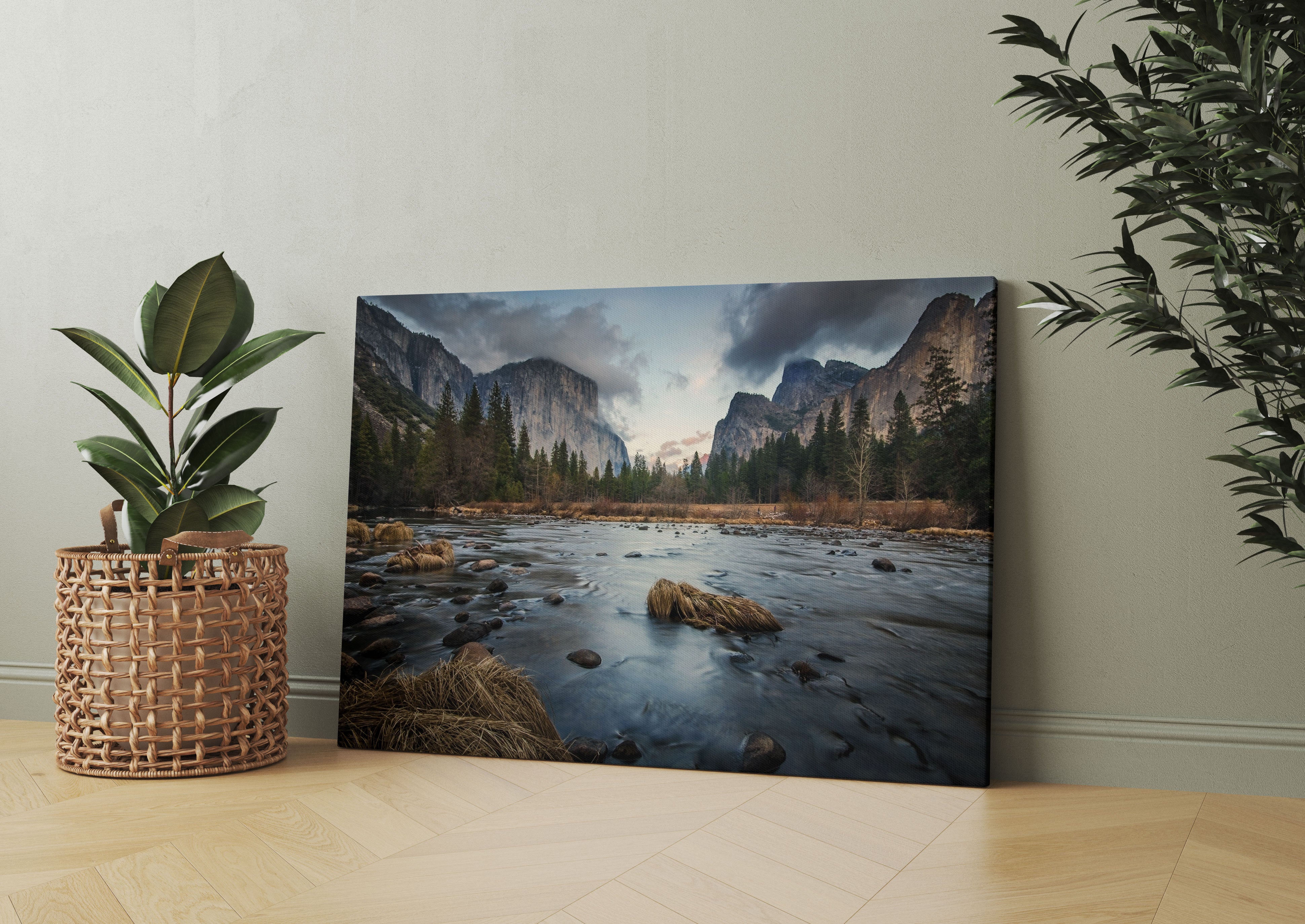 Seichter Fluss im Herbst Leinwandbild Wohnzimmer