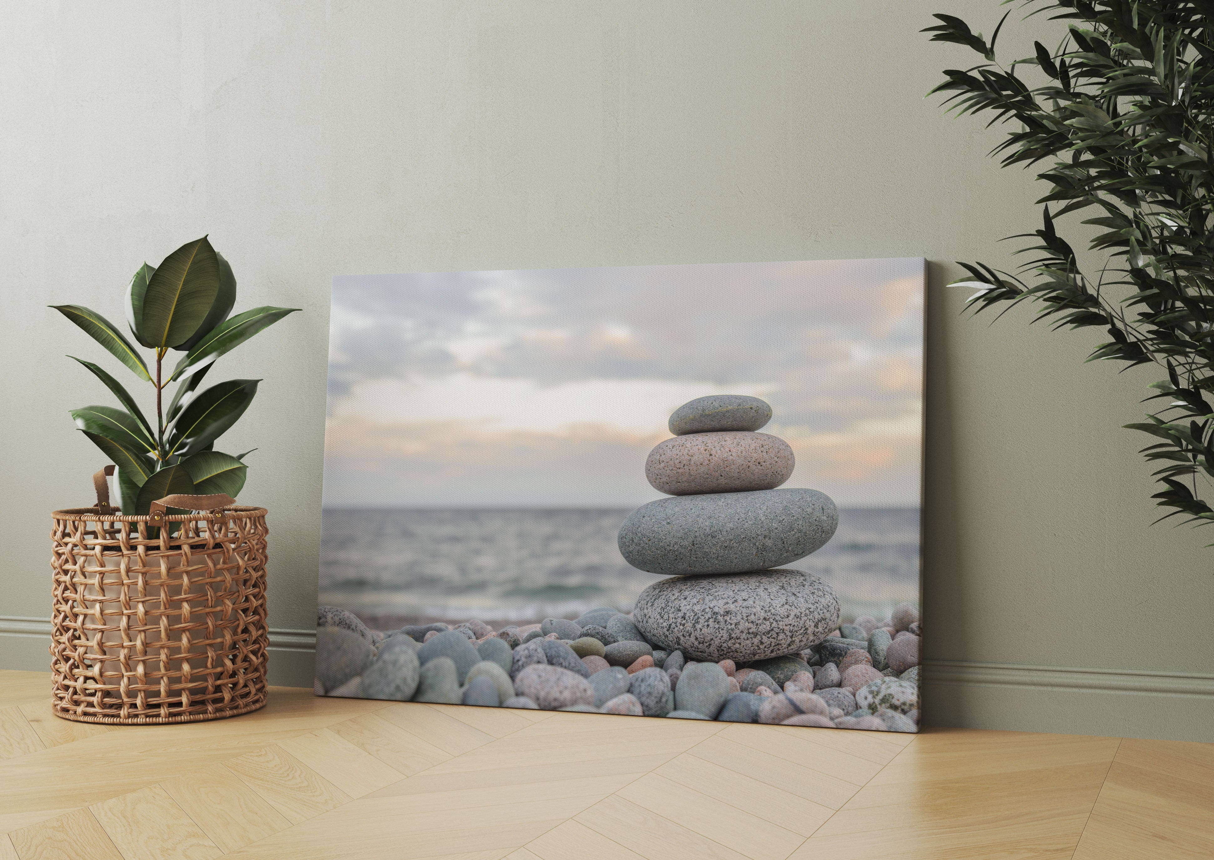 Steinturm am Strand Leinwandbild Wohnzimmer