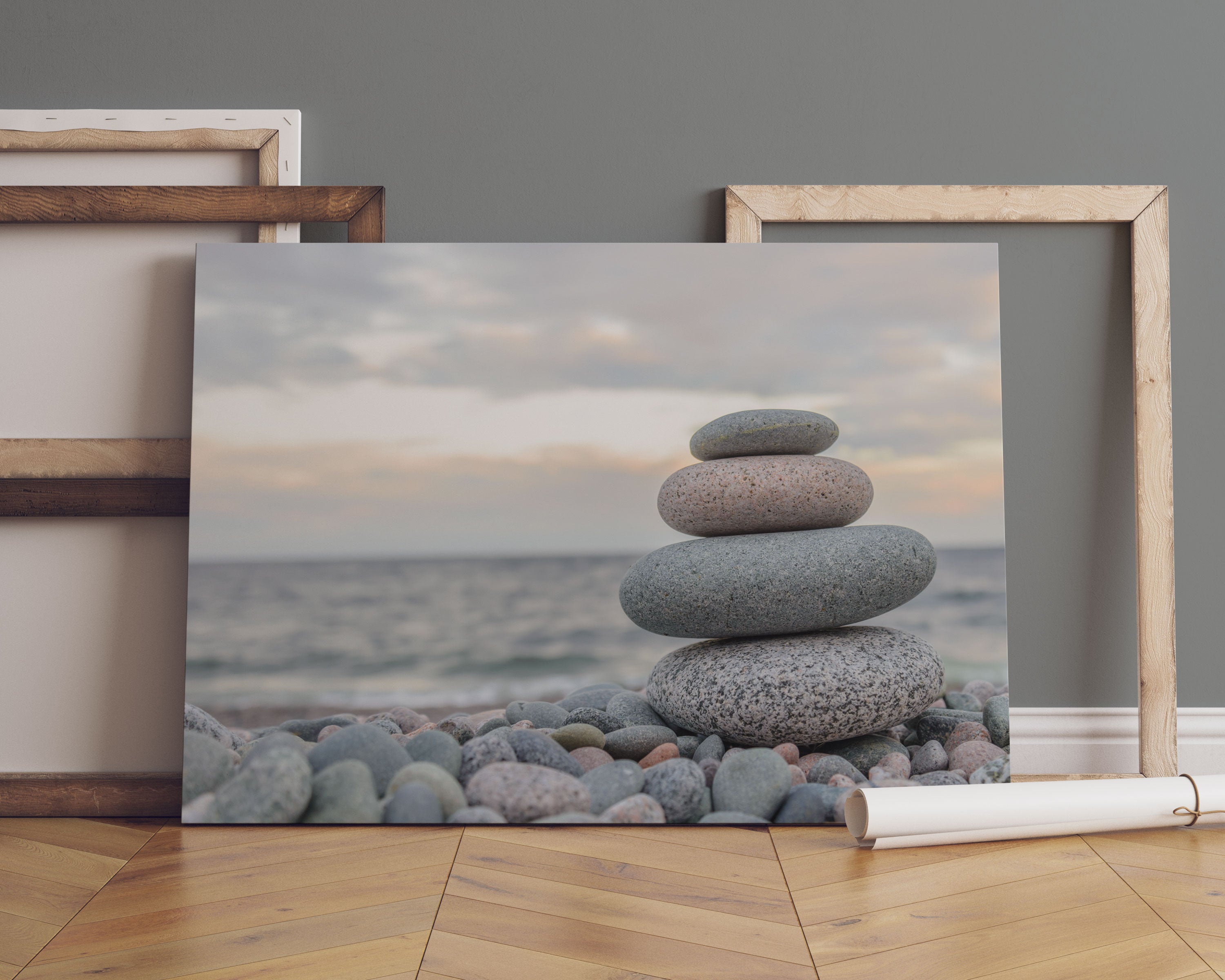 Steinturm am Strand Leinwandbild Sofa