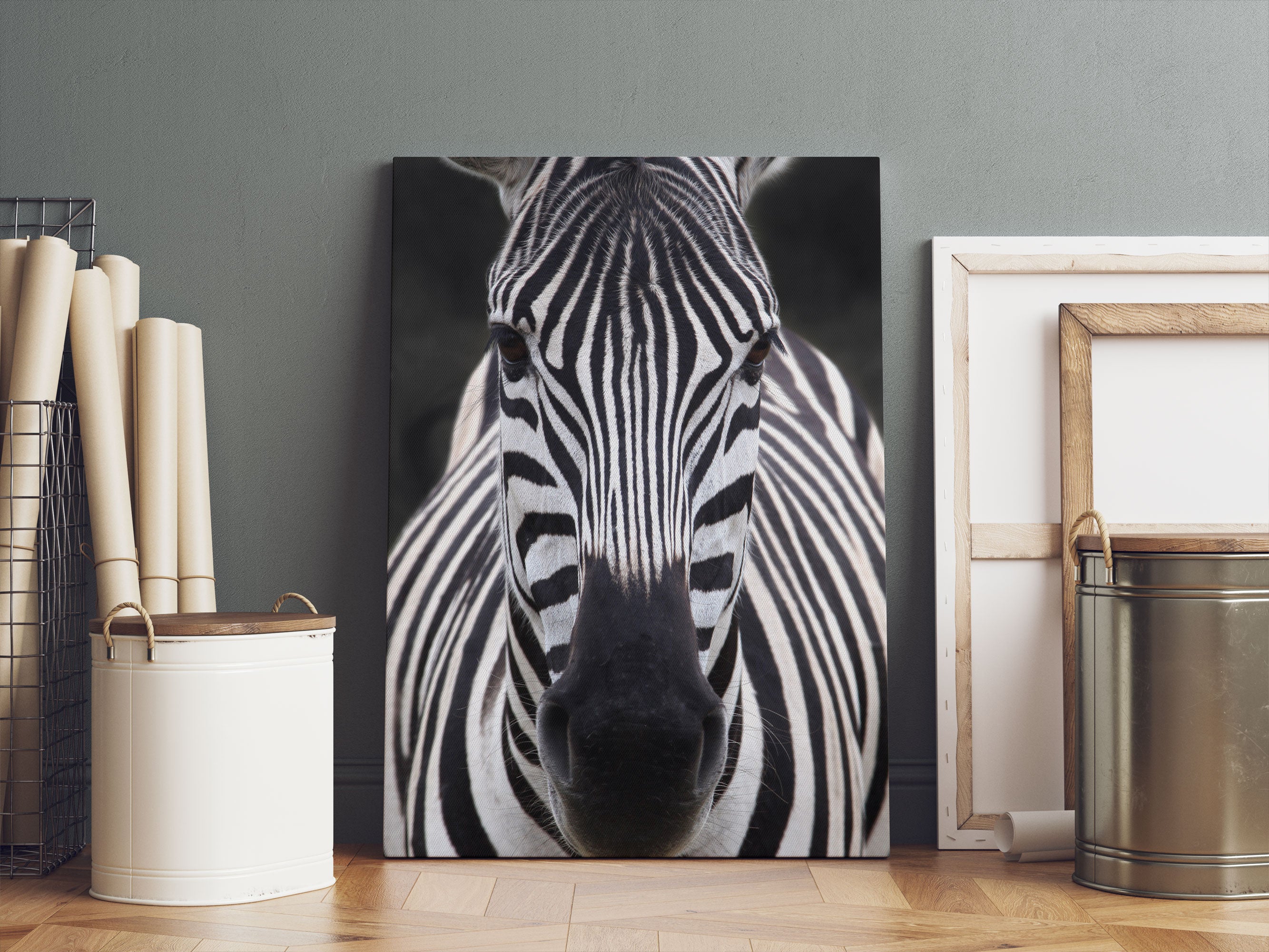 Zebra Porträt Leinwandbild Sofa