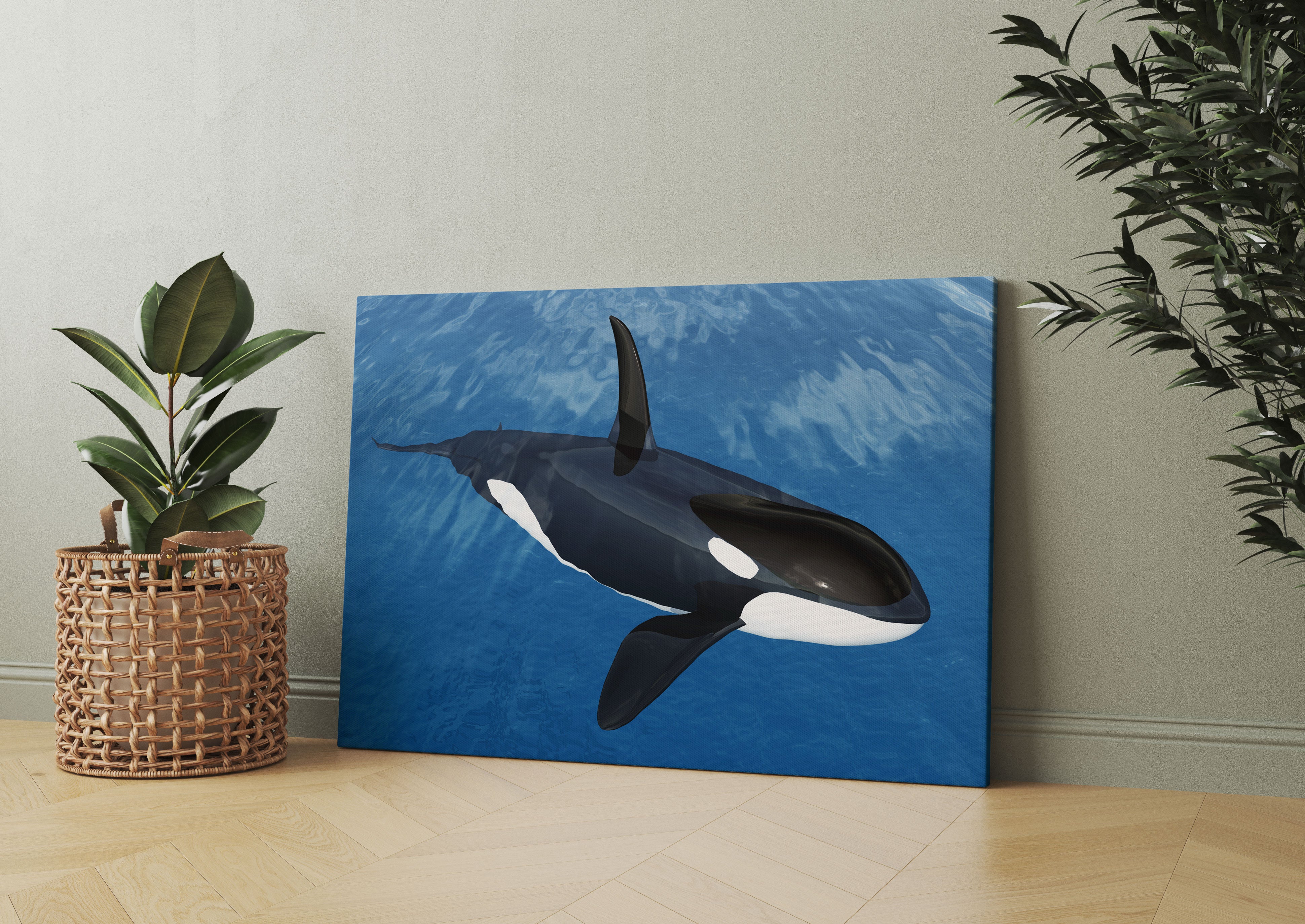 Orca im blauen Meer Leinwandbild Wohnzimmer