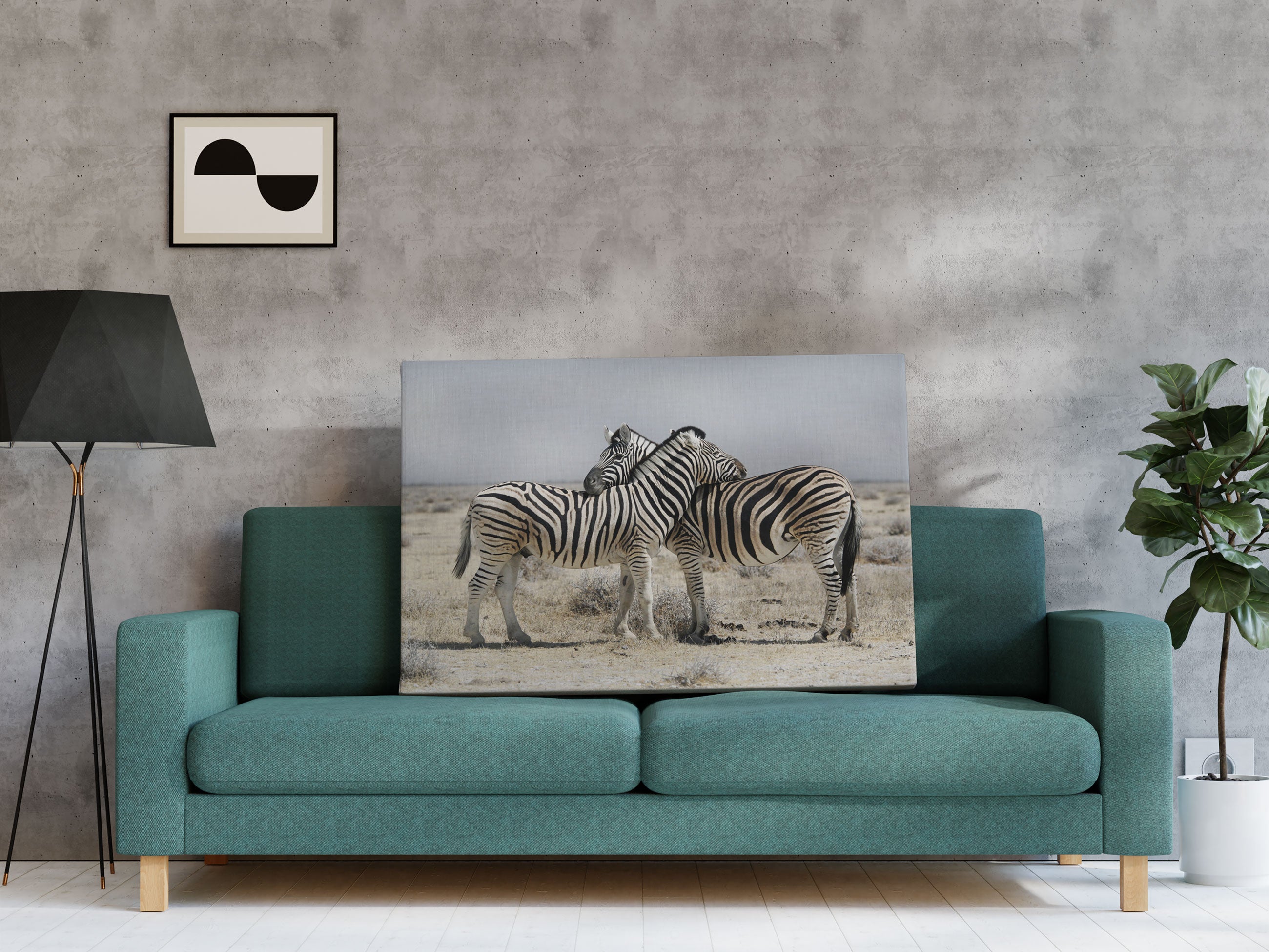 Schmusende Zebras Leinwandbild Regal