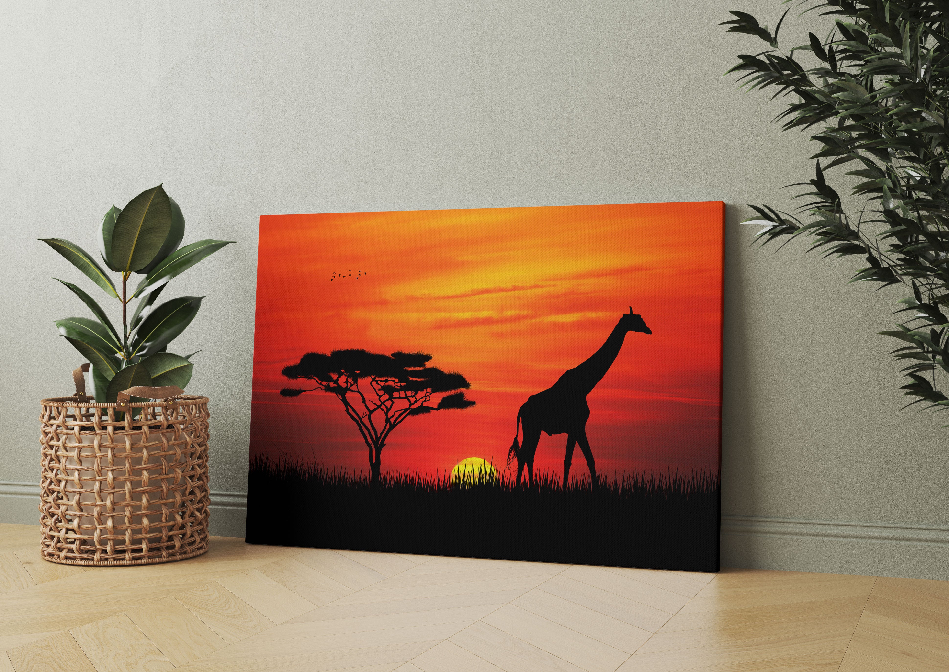 Giraffe im Sonnenuntergang Leinwandbild Wohnzimmer