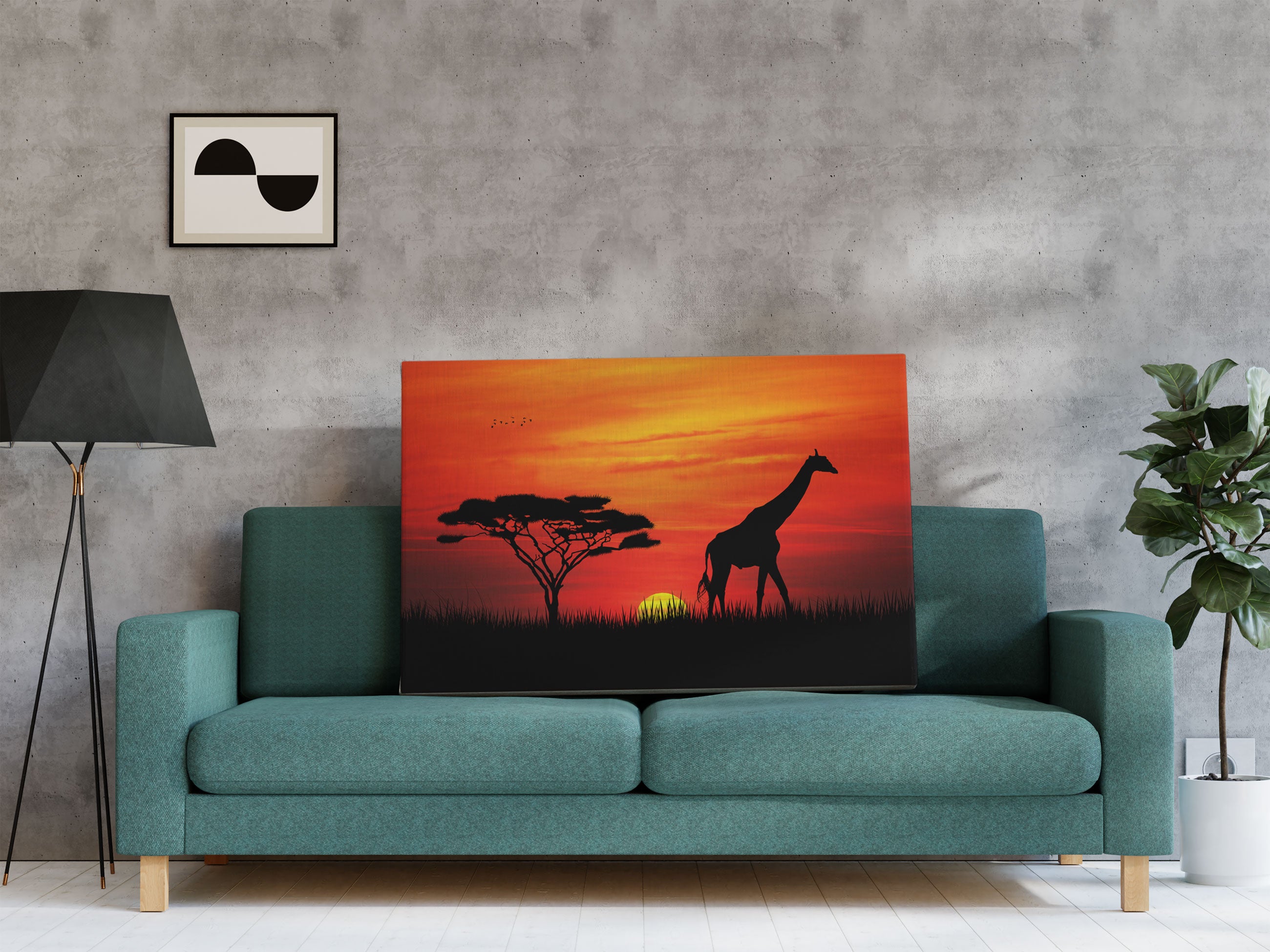 Giraffe im Sonnenuntergang Leinwandbild Regal