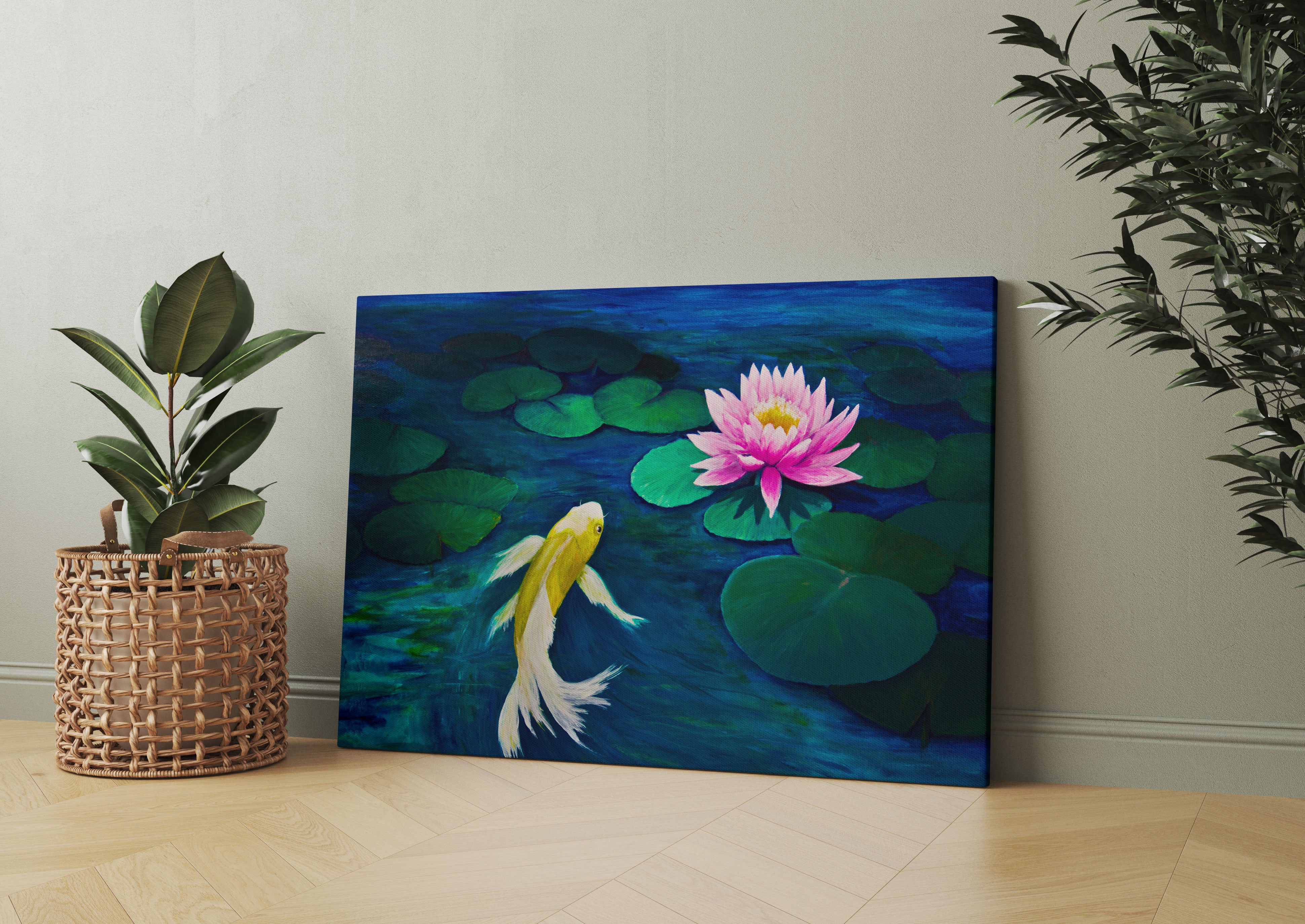 Koi mit Seerose Kunst Leinwandbild Wohnzimmer