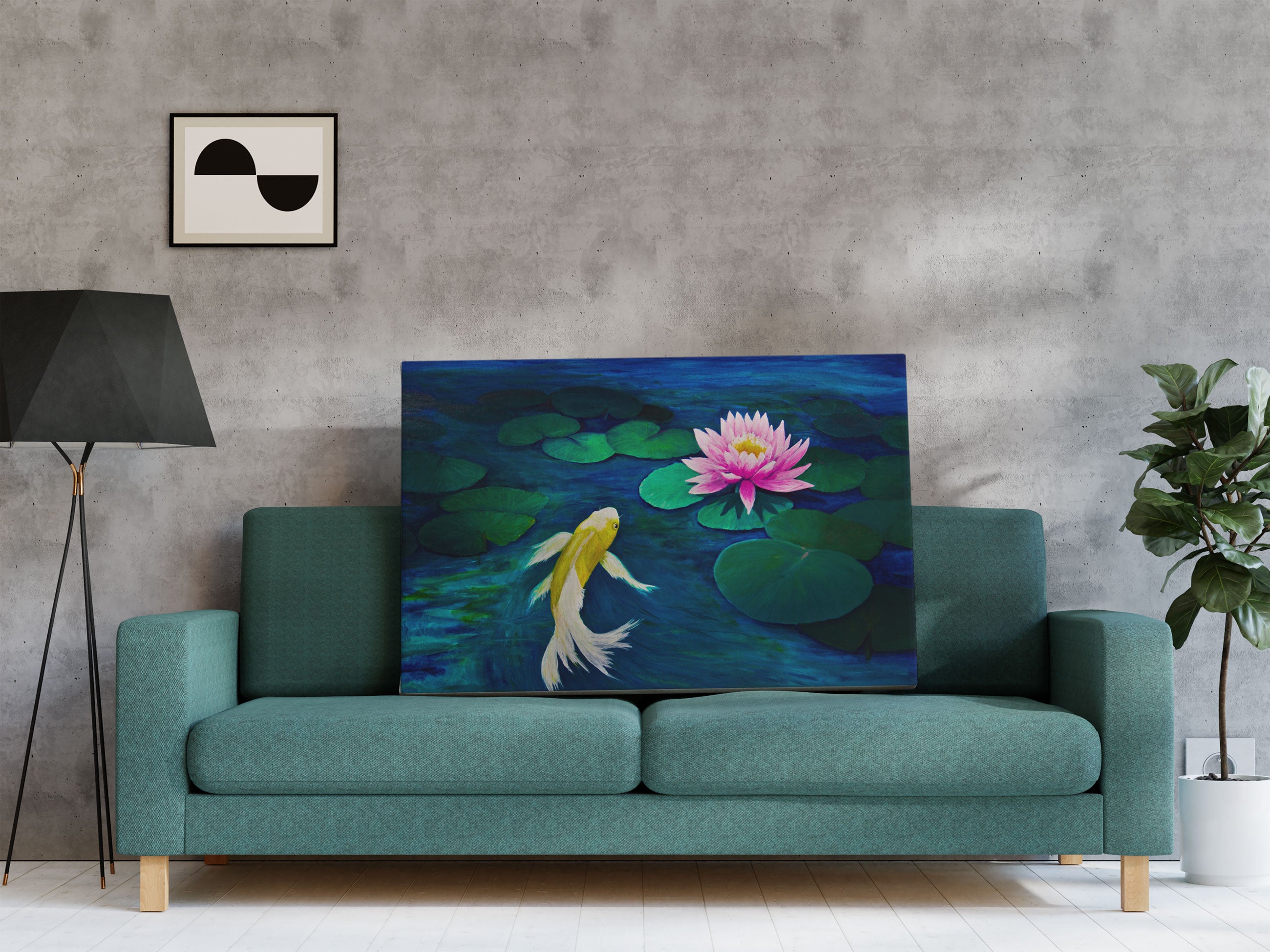 Koi mit Seerose Kunst Leinwandbild Regal