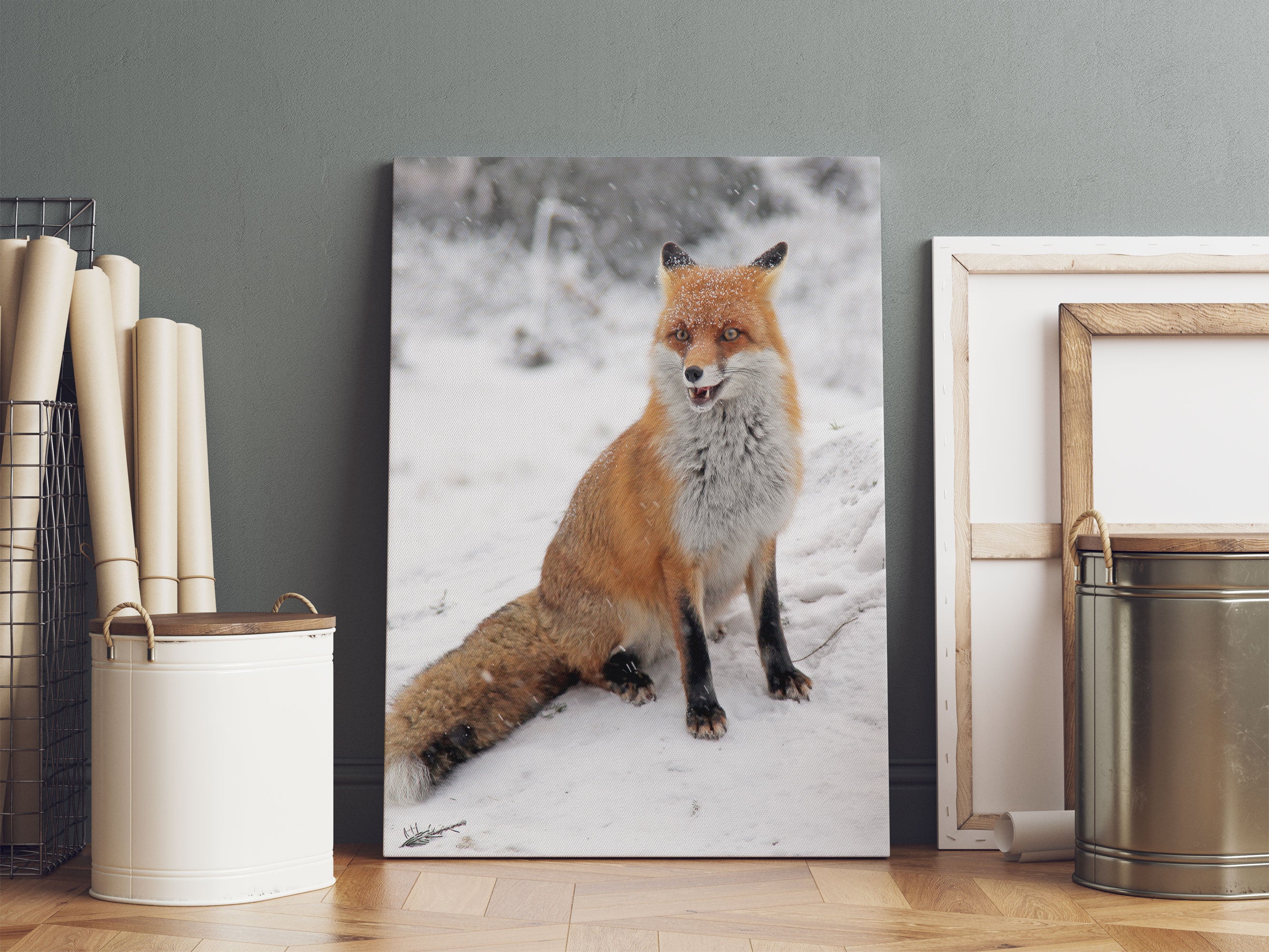 Fuchs im Schnee Leinwandbild Sofa