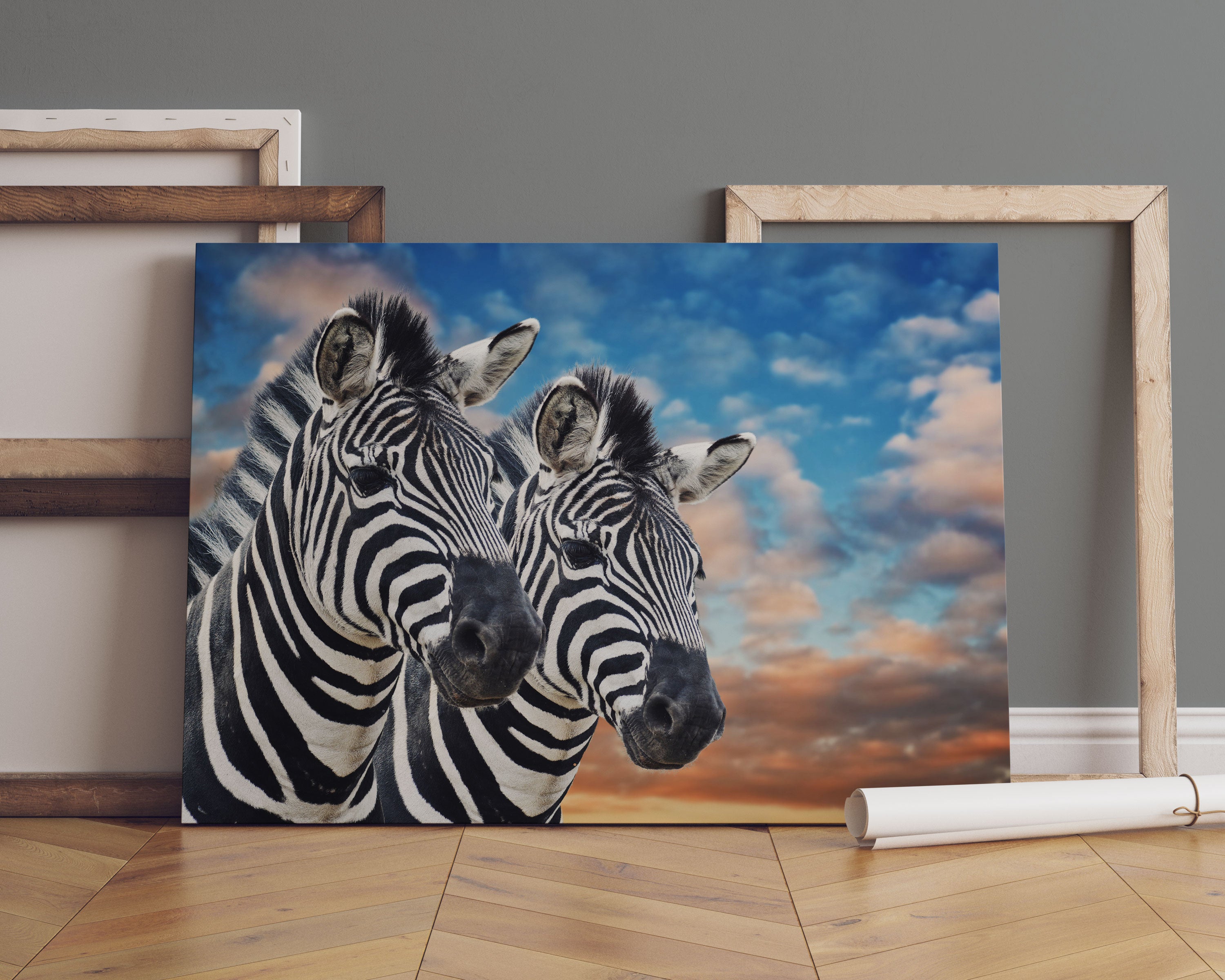 Zebra Pärchen Leinwandbild Sofa