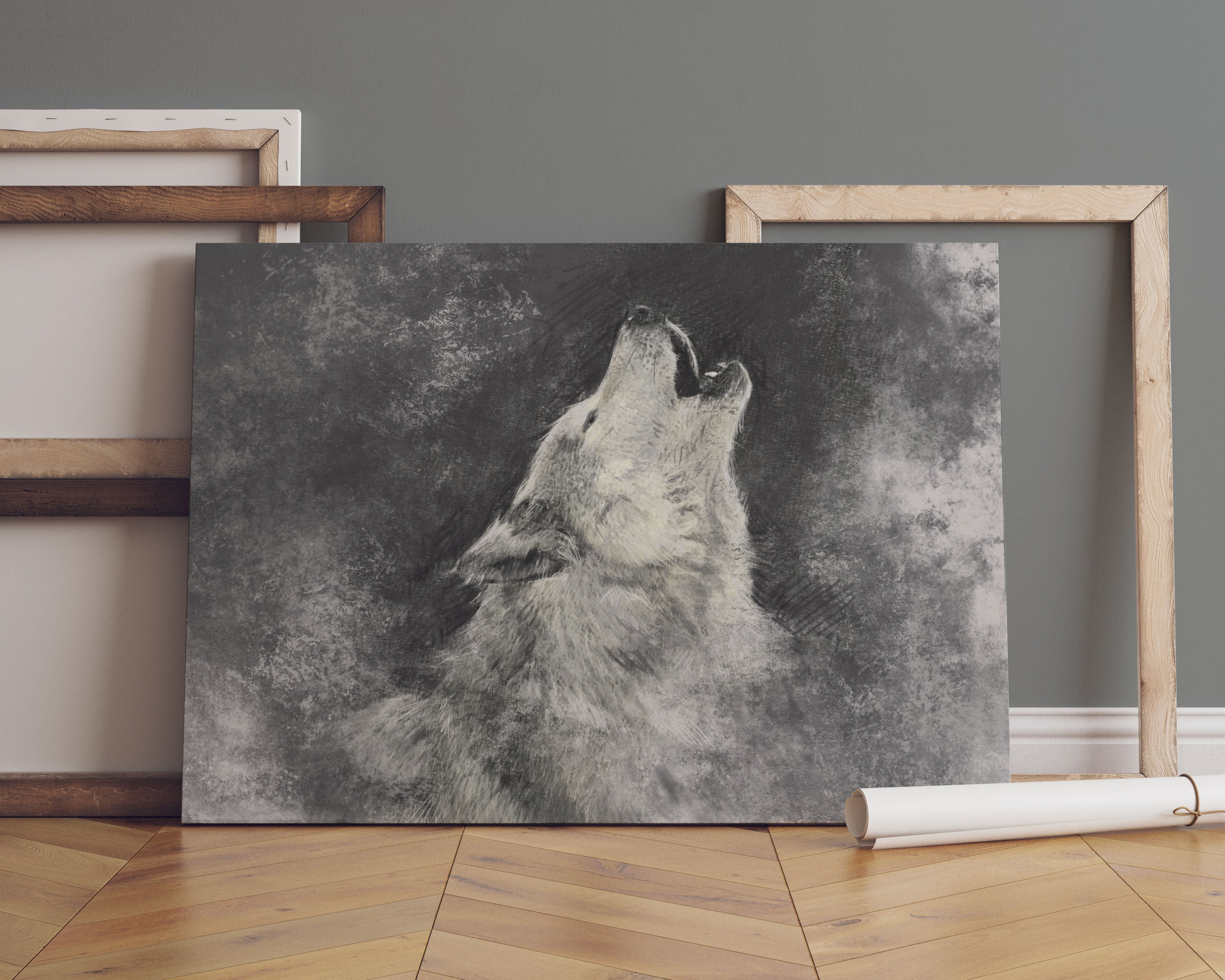 Heulender Wolf Kunst Leinwandbild Sofa